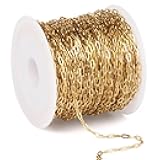 33FT Gold Paperclip Chain Jewelry 2MM 18K Gold PVD Plated Stainless Steel Paperclip Link Chain Roll Bulk for Jewelry Making