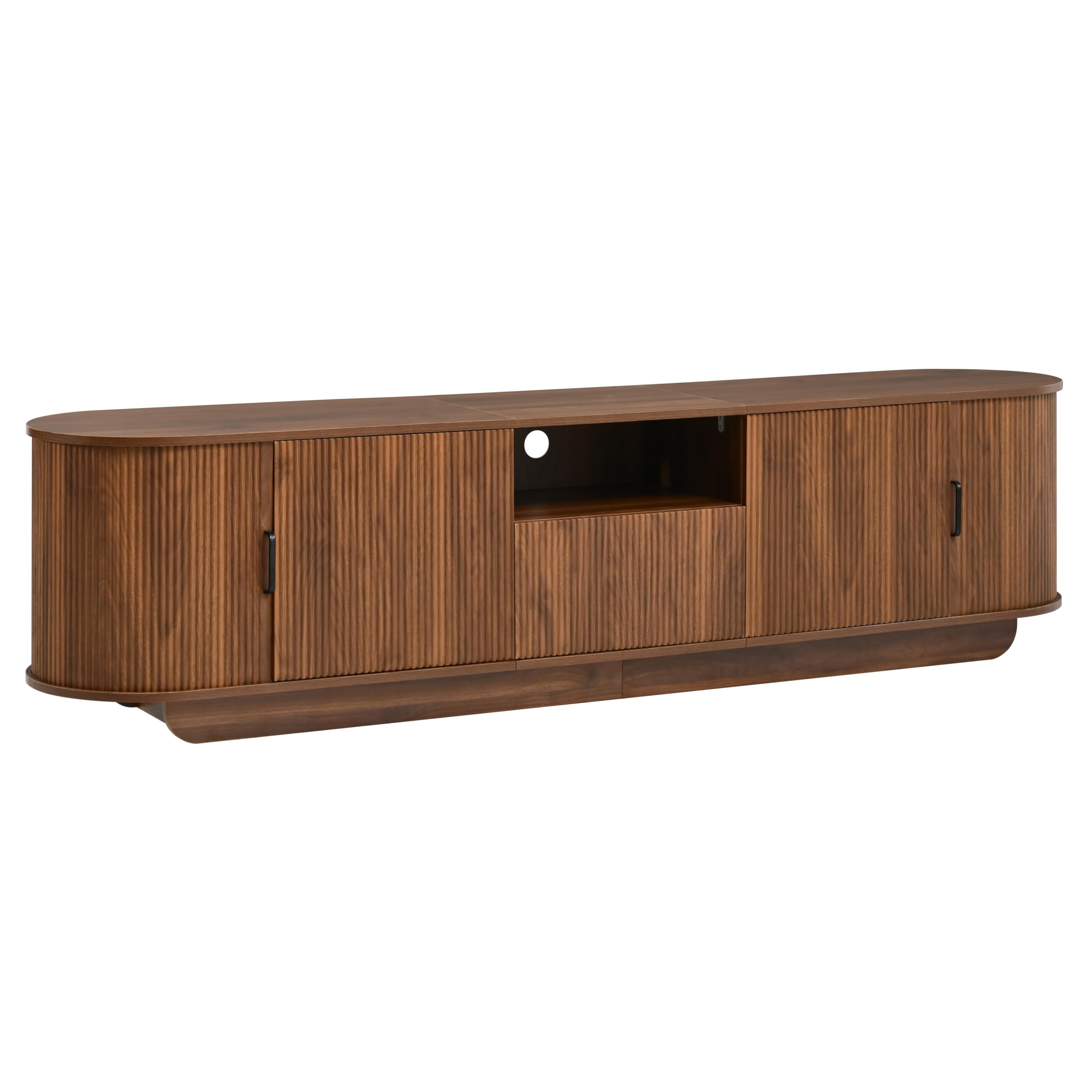Mobile basso per TV con ante scorrevoli, struttura ondulata 3D, cassetto, scomparto aperto, per soggiorno, 200 x 40 x 50 cm (larghezza x profondità x altezza), noce