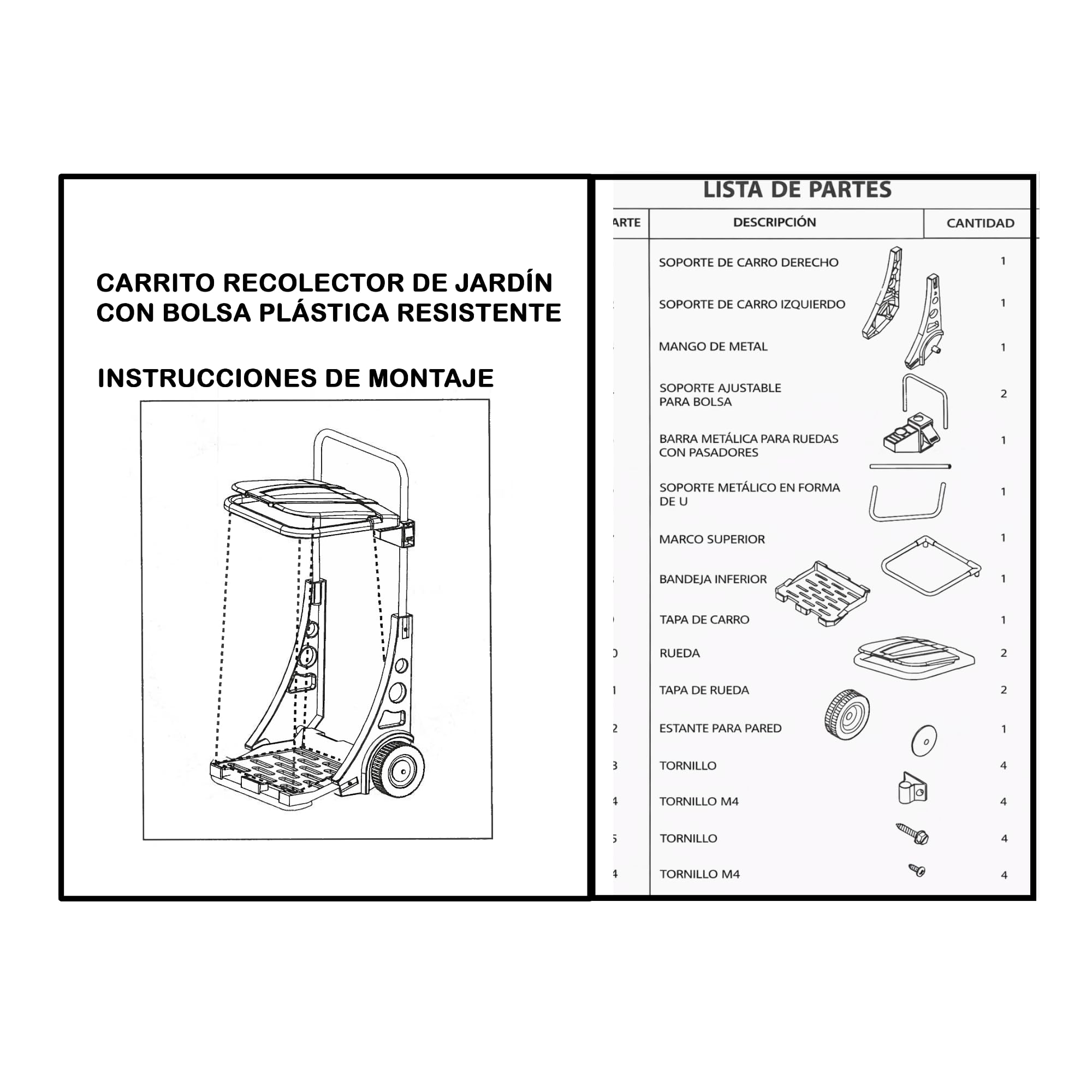 Riegolux 755061 – Carro Saco Jardín | Carrito recolector de jardín con bolsa plástica resistente | Ruedas robustas para césped, residuos y hojas | Accesorio de jardinería
