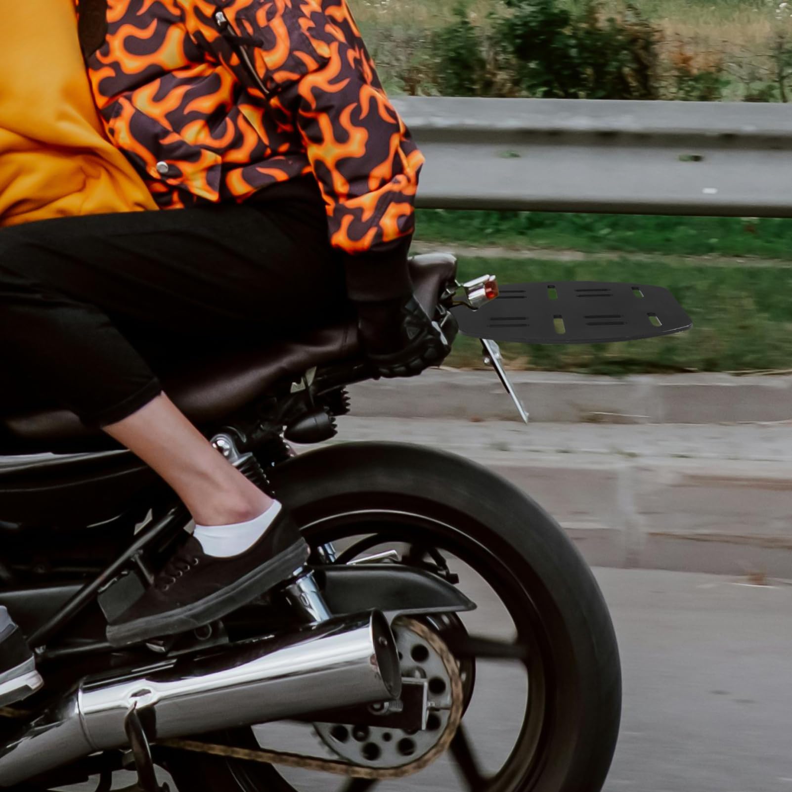 Portapacchi Posteriore Moto in Acciaio Nero, Supporto