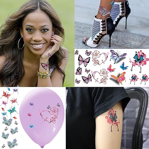 Miniatura 3 de 30 hojas de tatuajes temporales de mariposa para mujeres, niñas y adultos, mariposas 3D, calcomanías de tatuaje falsas sexys, impermeables, arte