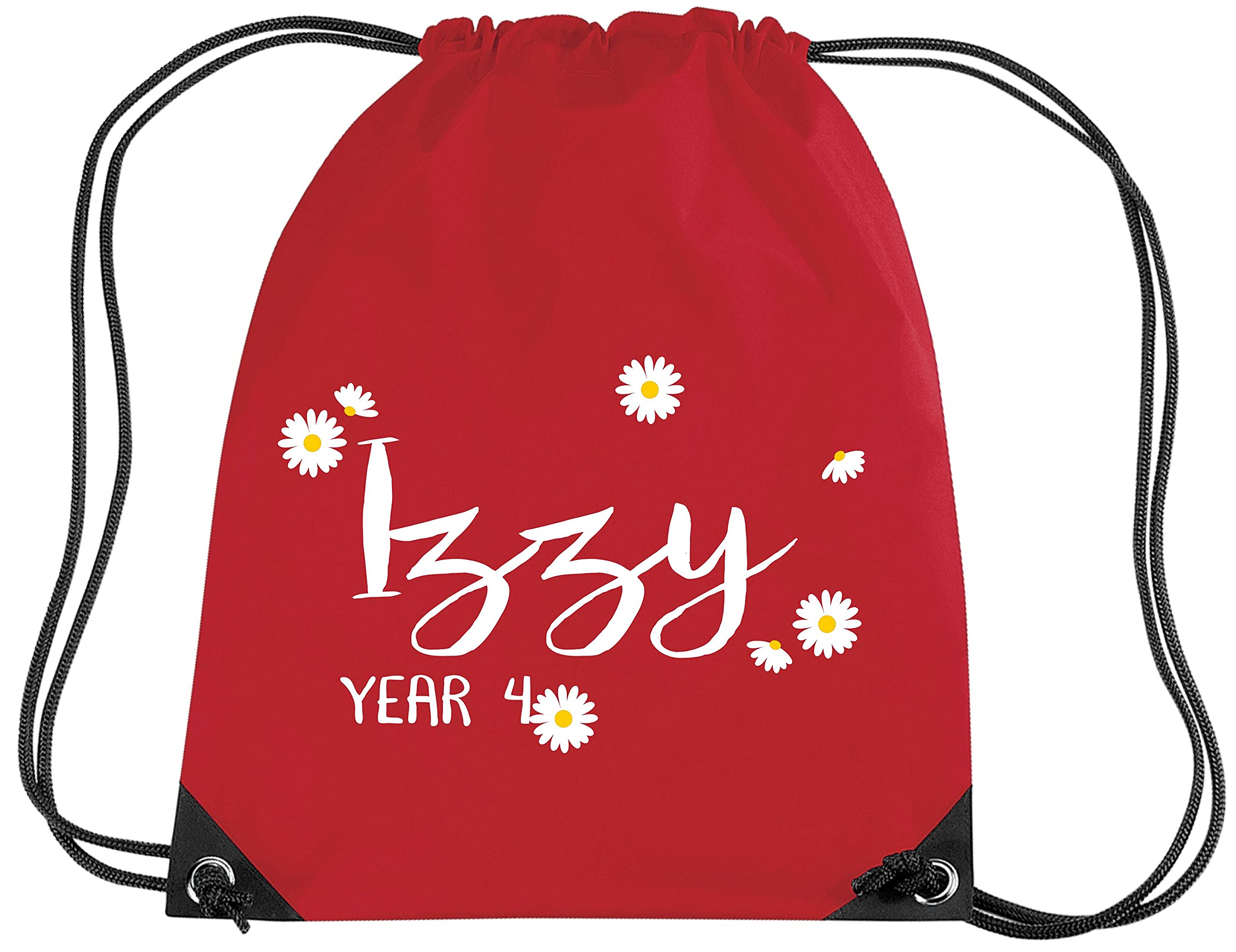 Edward Sinclair Red Personalised Personalised Daisy Ditsy Drawstring with Name and Class in Yellow and White Print