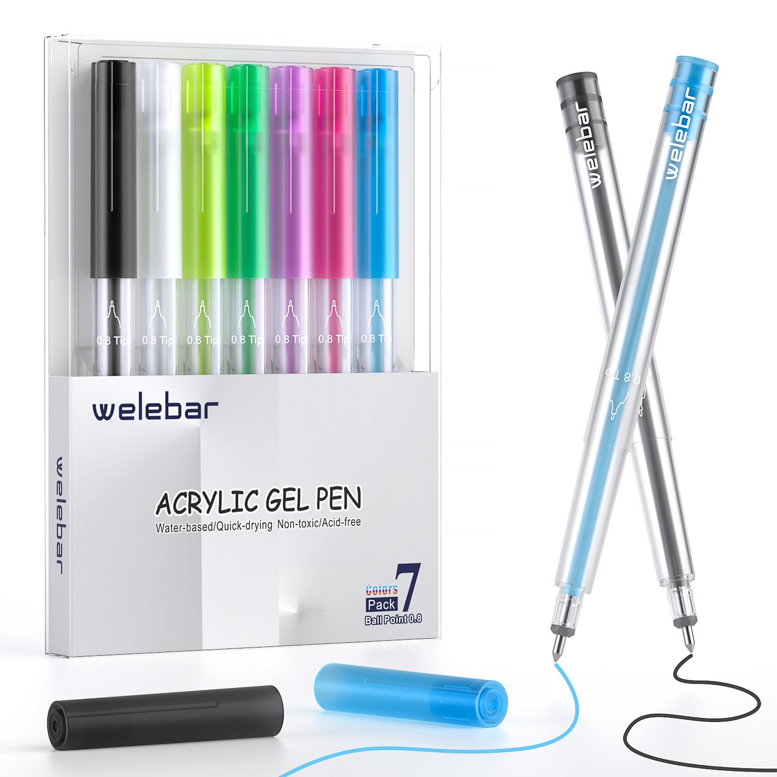 0.8mm Acrylic Gel Pen Set, Compatible with Cricut Maker 3/Maker 4/Maker/Explore 3/4/Air 2/Air, 7 Pack Medium Point Pens for Writing, Drawing, DIY Crafts