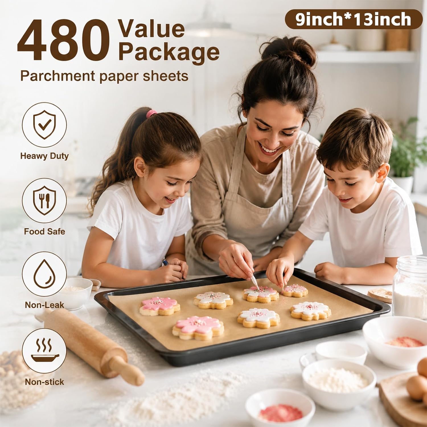 Parchment Paper Sheets 480 PCS, 9 x 13 in Pre Cut Non Stick Unbleached Quarter Parchment Paper for Baking, Sheet Pan Liners, Baking Paper Sheets, Oven and Air Fryer Use