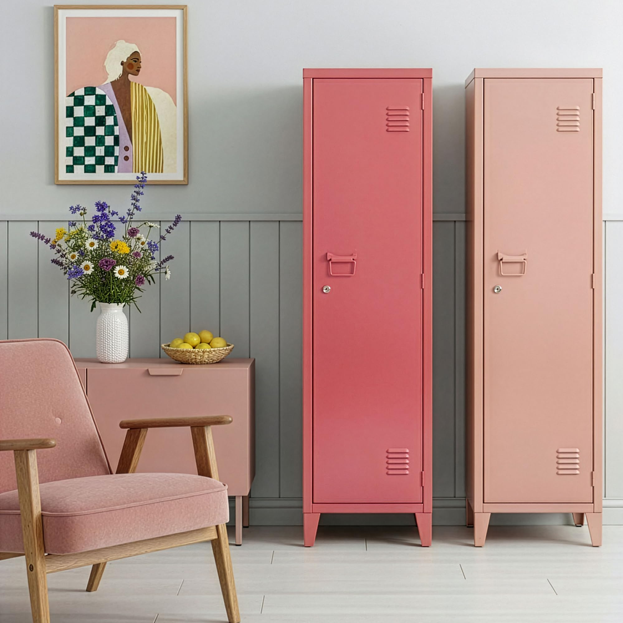 [en.casa] Casillero Metálico Kurikka con 2 Llaves Guardarropa Armario de Taquilla con 3 Compartimientos Cerradura Magnética y Patas 137 x 38 x 38 cm Acero - Rojo sandía