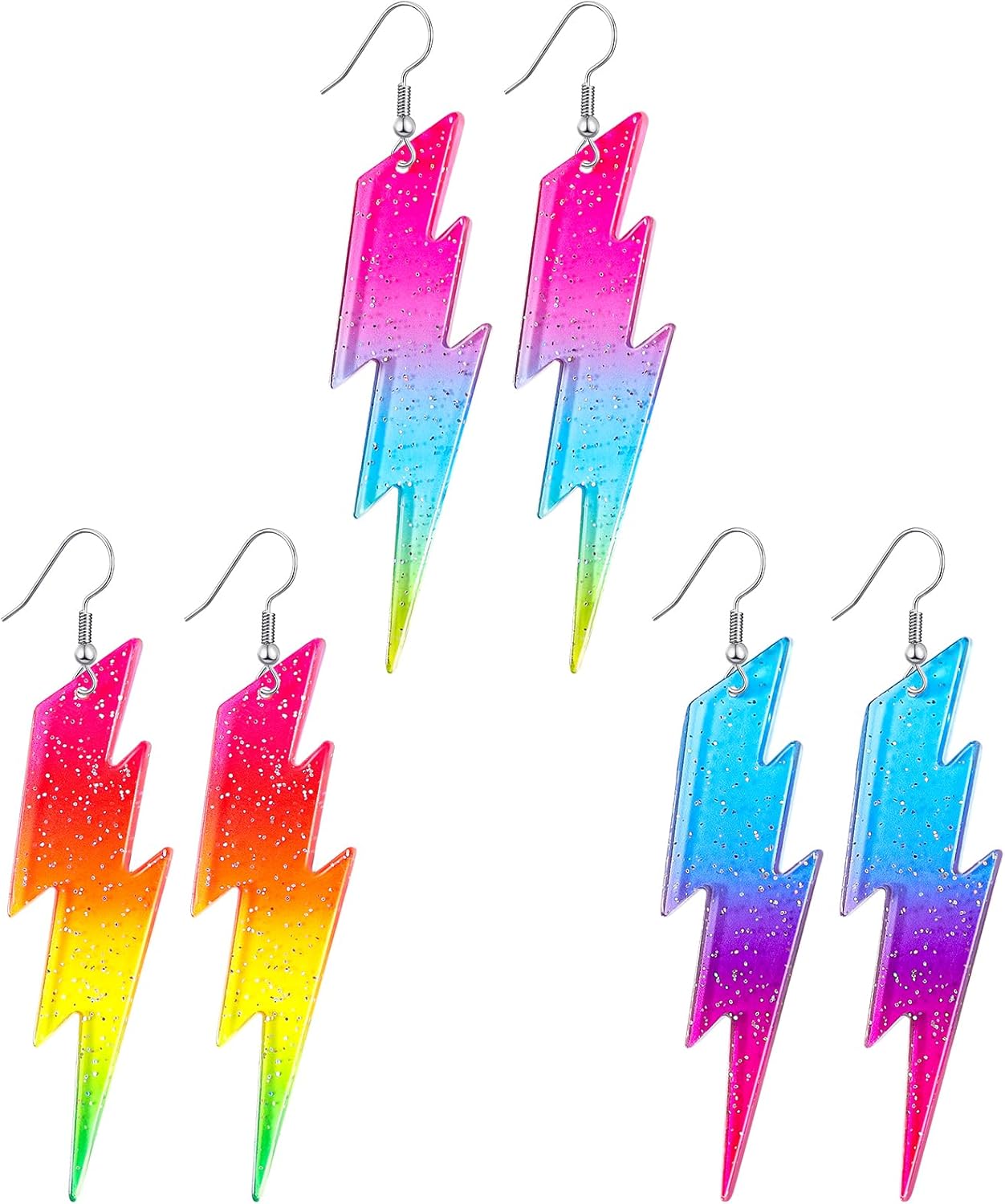 Hicarer 3 Pair 80s 90s Neon Earrings for Women Fluorescent Earring Jewelry Accessories Acrylic Drop for Glow Party Outfit