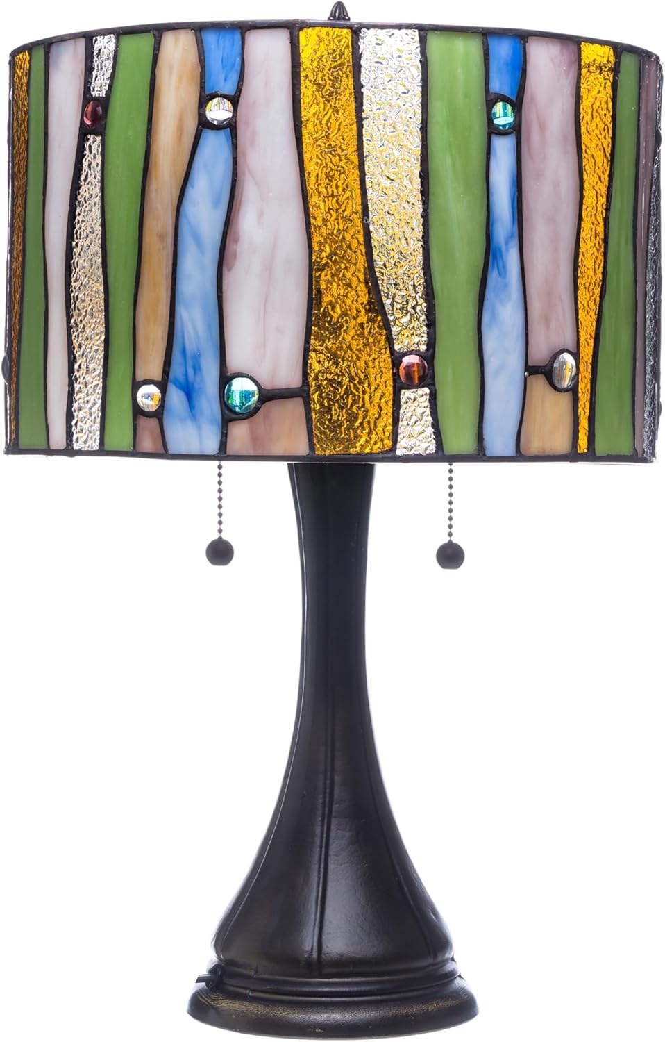 Serena D'italia Contemporary Tiffany Table Lamp - Victorian Antique Desk Nightstand - 23-inch Tall Yellow, Blue, and Green Glass Nightstand Lamp