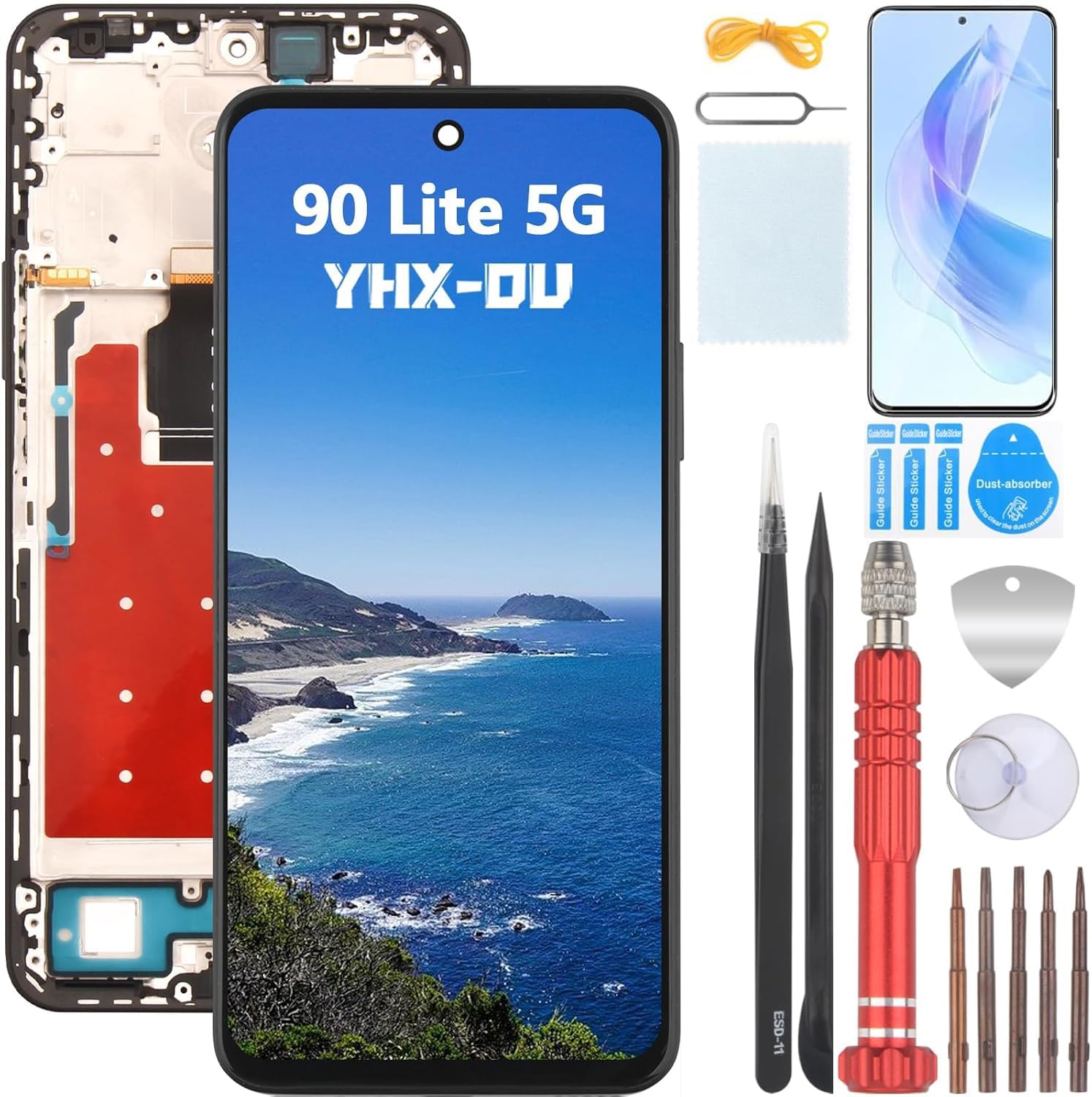 6.7'' Noir Écran LCD avec Châssis pour Honor 90 Lite 5G CRT-NX1 Écran Complet Tactile LCD Display de Rechange et Outils + 90 Lite 5G Verre trempé