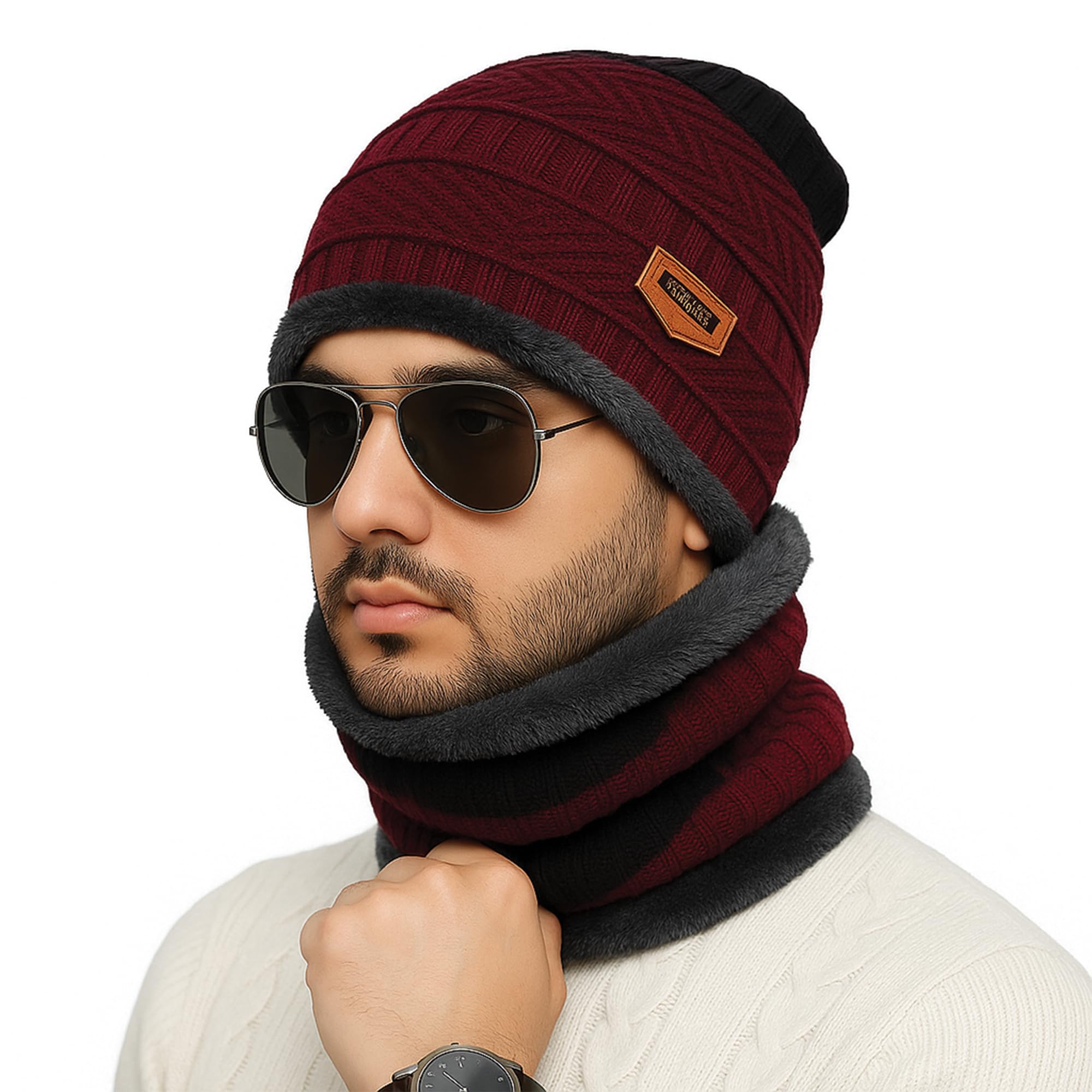 unox Winter Cap For Man, Beanie Winter Cap Men | Muffler for Men & Women | Woolen Topaa| ear muffs, Ear cover and Neck Warmer (Free Size)-picture-25