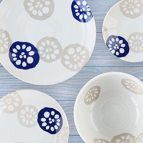 Miniatura 6 de Mino Ware Renkon - Juego de 2 cuencos ligeros poco profundos, cuencos para ensalada, cuencos de frutas, color azul, 9 pulgadas