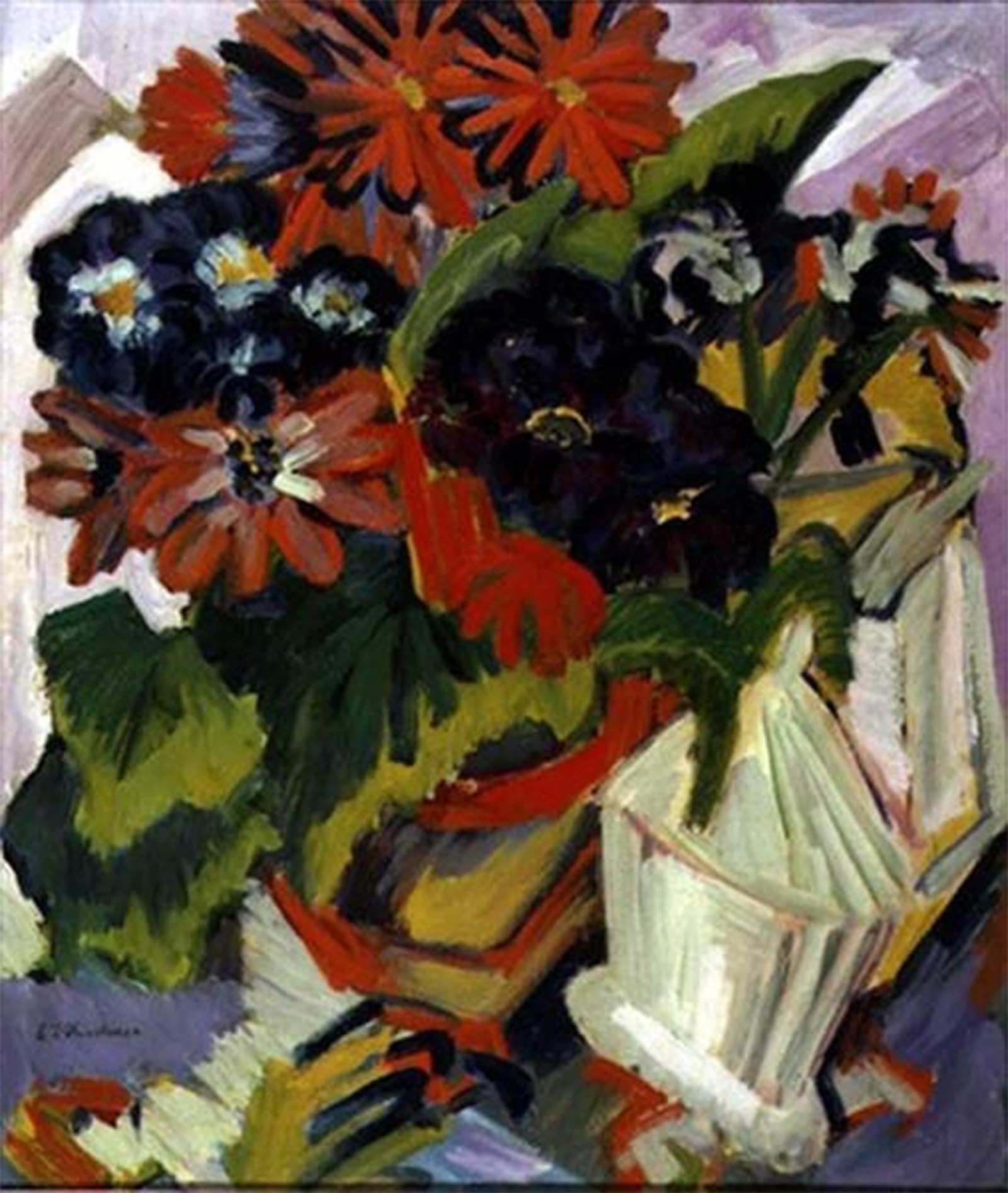 HRJUBWREE Famous Paintings Pictures Artwork Picture Bouquet of flowers with a sugar bowl by Ernst Ludwig Kirchner Photo Wall Print for Office Decor 60x90cm
