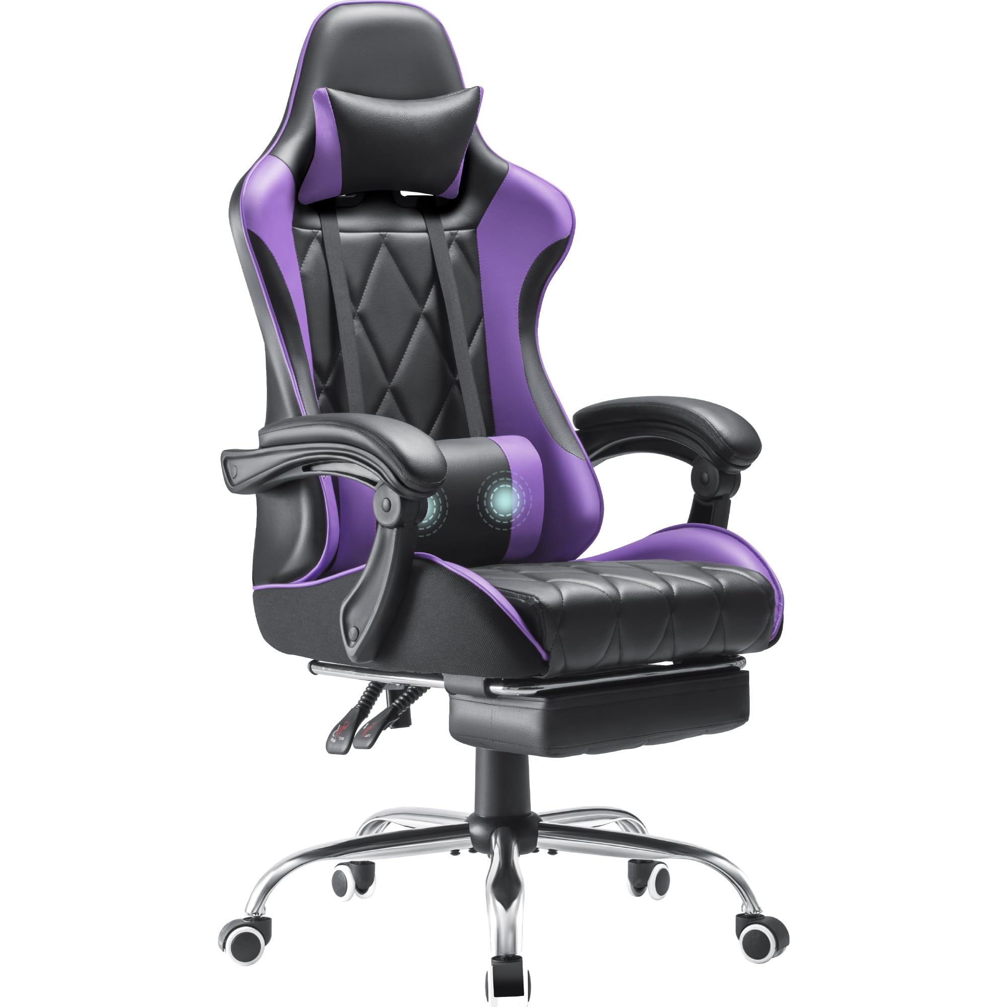 Homall Gaming Chair, Computer Chair with Footrest and Massage Lumbar Support, Ergonomic High Back Video Game Chair with Swivel Seat and Headrest (Purple)
