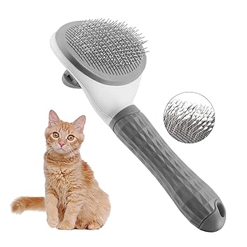 Katyaa Cat Brush, Dog Slicker Brushes Pet Soft Brush One Button for Shedding Removes Loose Undercoat Mats Tangled Hair?Grooming Brush for Pet Massage-Self Cleaning-Gray