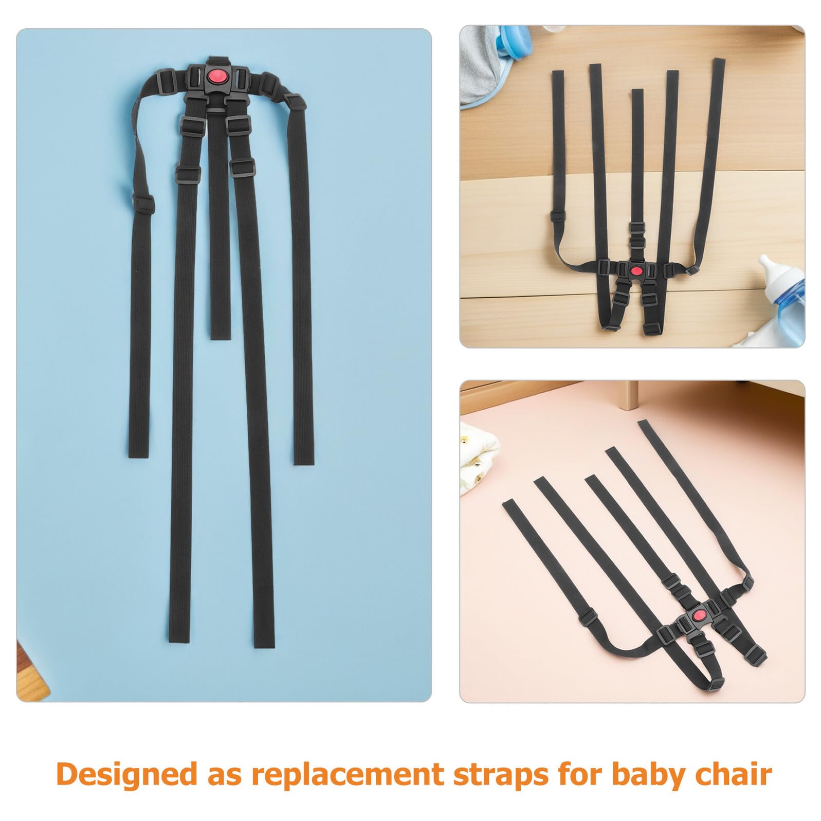 Arnés de Seguridad Infantil Ajustable de 5 Puntos para Trona Correas Resistentes para Muebles Infantiles Repuesto para Cochecito y Silla Alta Color Negro Pack de 4 Unidades