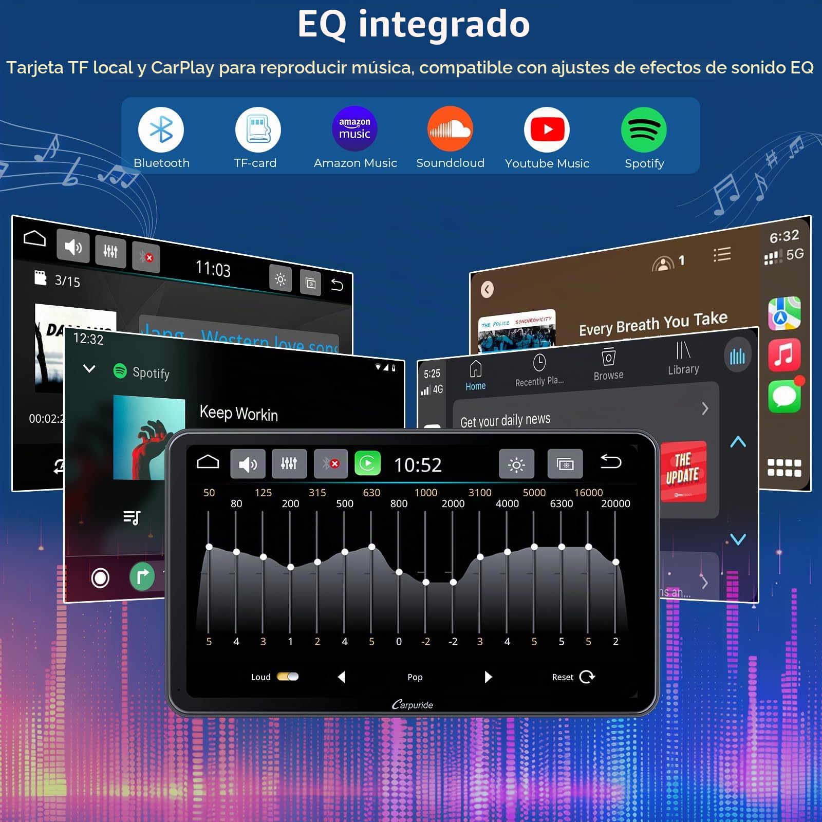 CARPURIDE 7” CarPlay Inalámbrico/Cableado, Android Auto y Mirror Link | Reproductor de Coche con Cámara de Visión Trasera, Bluetooth 5.0/GPS/FM/Mirror Link/Siri, Montado en el Tablero