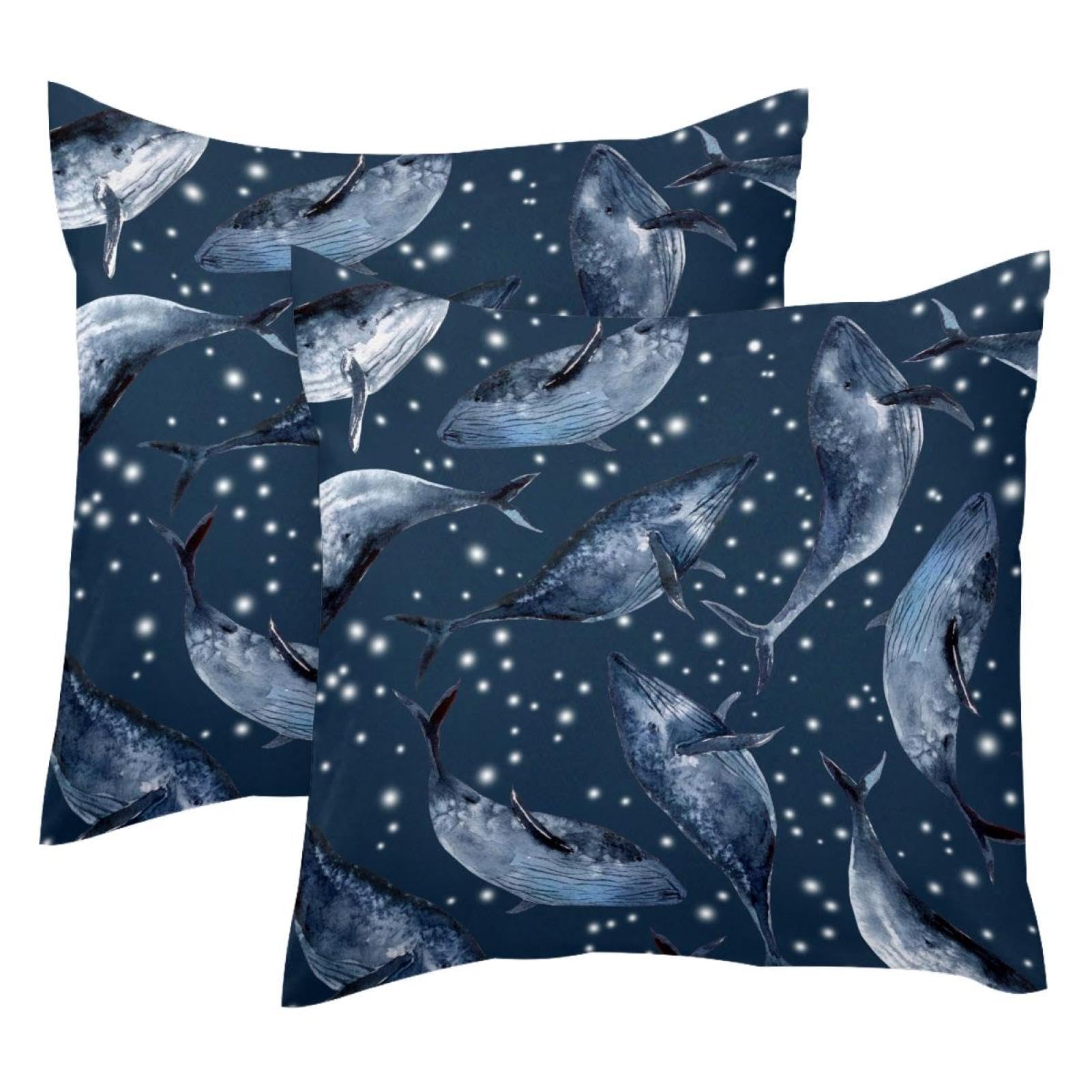 Housse de coussin en velours motif baleine étoilée 50x50 cm pour salon cosy