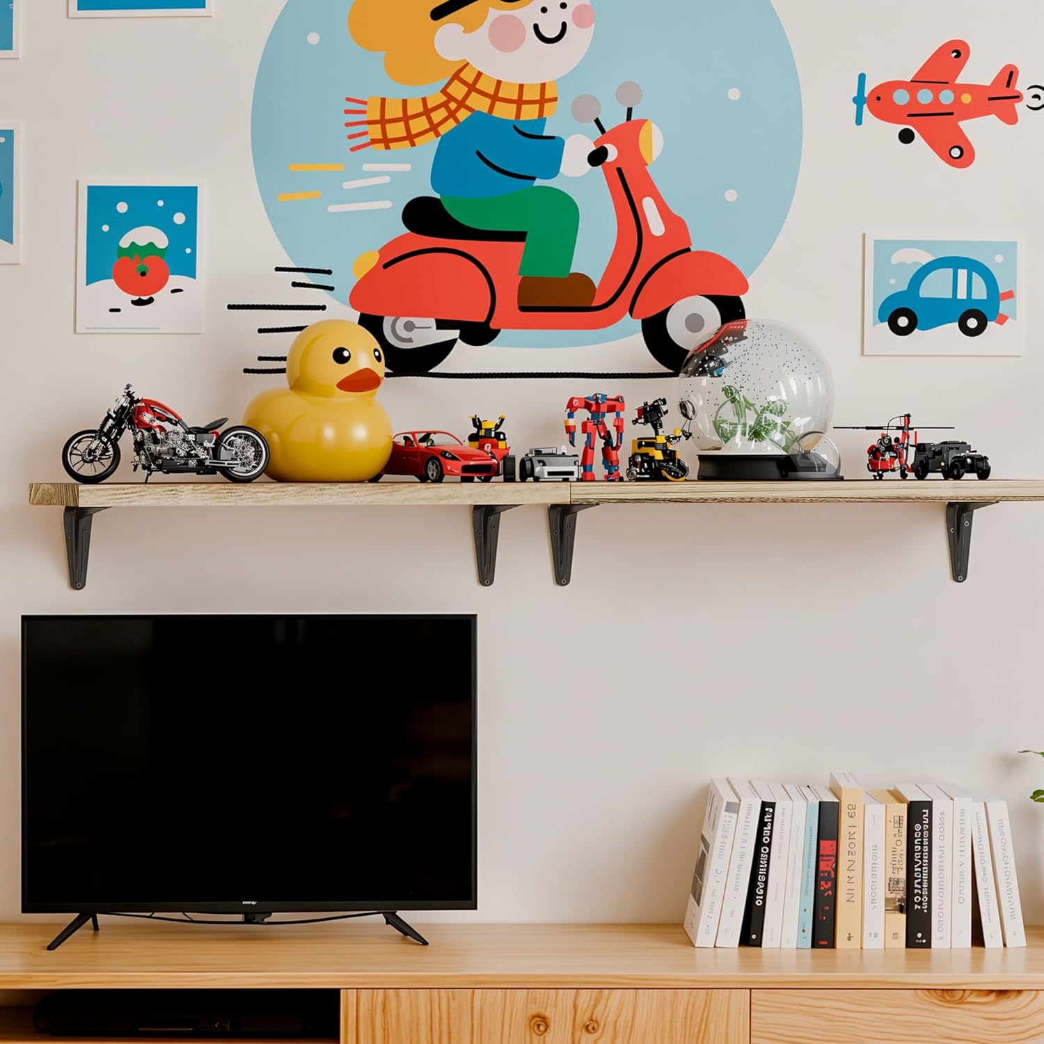 SKYSEN Floating Shelves for Wall Set of 6, 15.7in Wood Wall Shelf for Decor, Bathroom, Bedroom, Storage, Book,Kitchen, Living Room - Rustic Brown(fs-40-l)