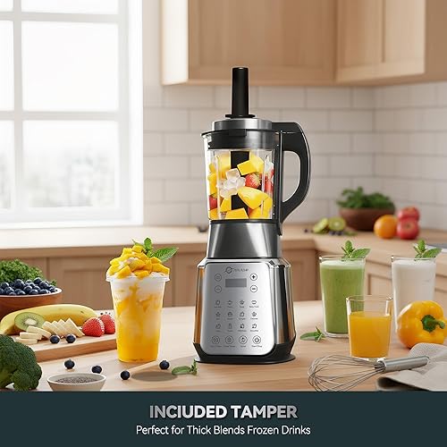 Miniatura 7 de Licuadora de acero inoxidable con manipulador, procesador de alimentos de encimera de 59 onzas, P1-P9 ajustable de alta velocidad de 1200 W, máquina