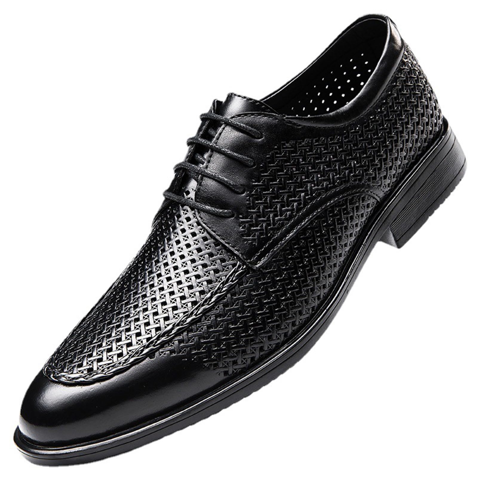 Mens Business Tuxedo Dress Oxford Shoes Breathable Hollow Pointed Toe Lace-up Derby Shoes for Formal Tuxedo Prom Wedding