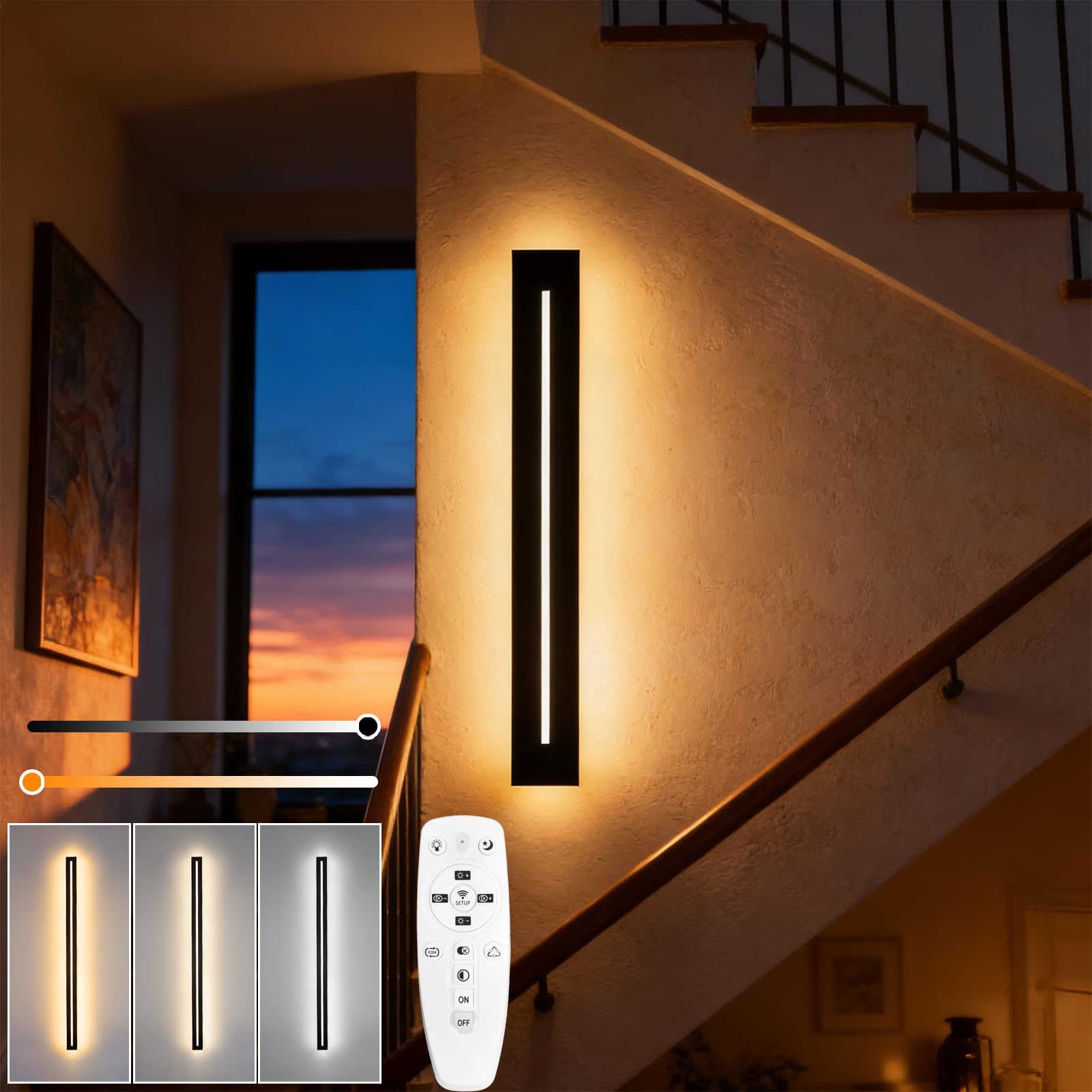 Aplique pared interior con Control Remoto,10W 1100LM lampara led,40CM lampara pared Regulable,3 Temperaturas De Iluminación,lampara de pared para Dormitorio Salón Escalera Pasillos(Negro)