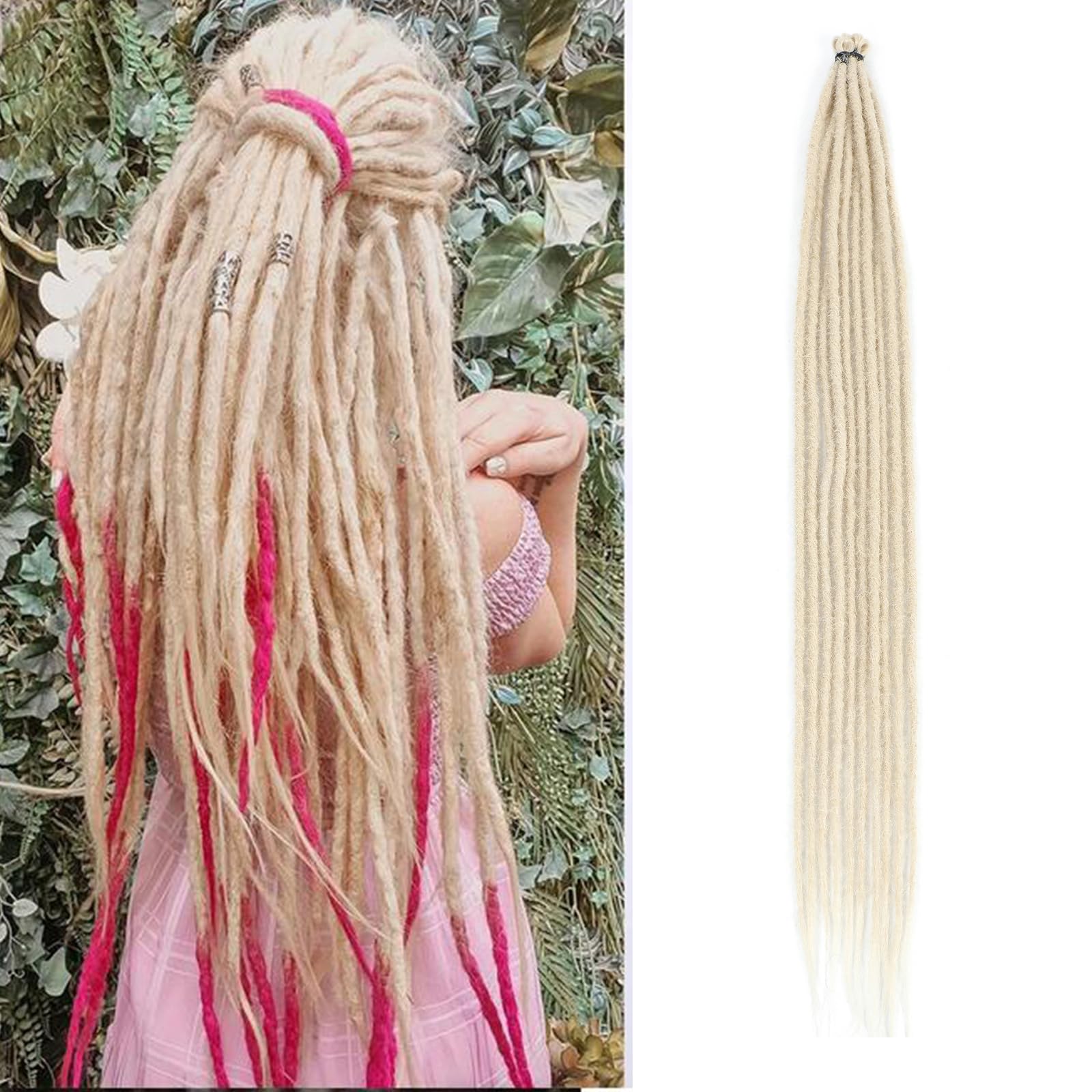 24 Inch Blonde Dreadlock Crochet Hair Reggae Braids Locs Handmade Synthetic Fiber Reggae Style Dreadlocks Braiding Hair 0.6 Width Dreads Hair Extensions(613