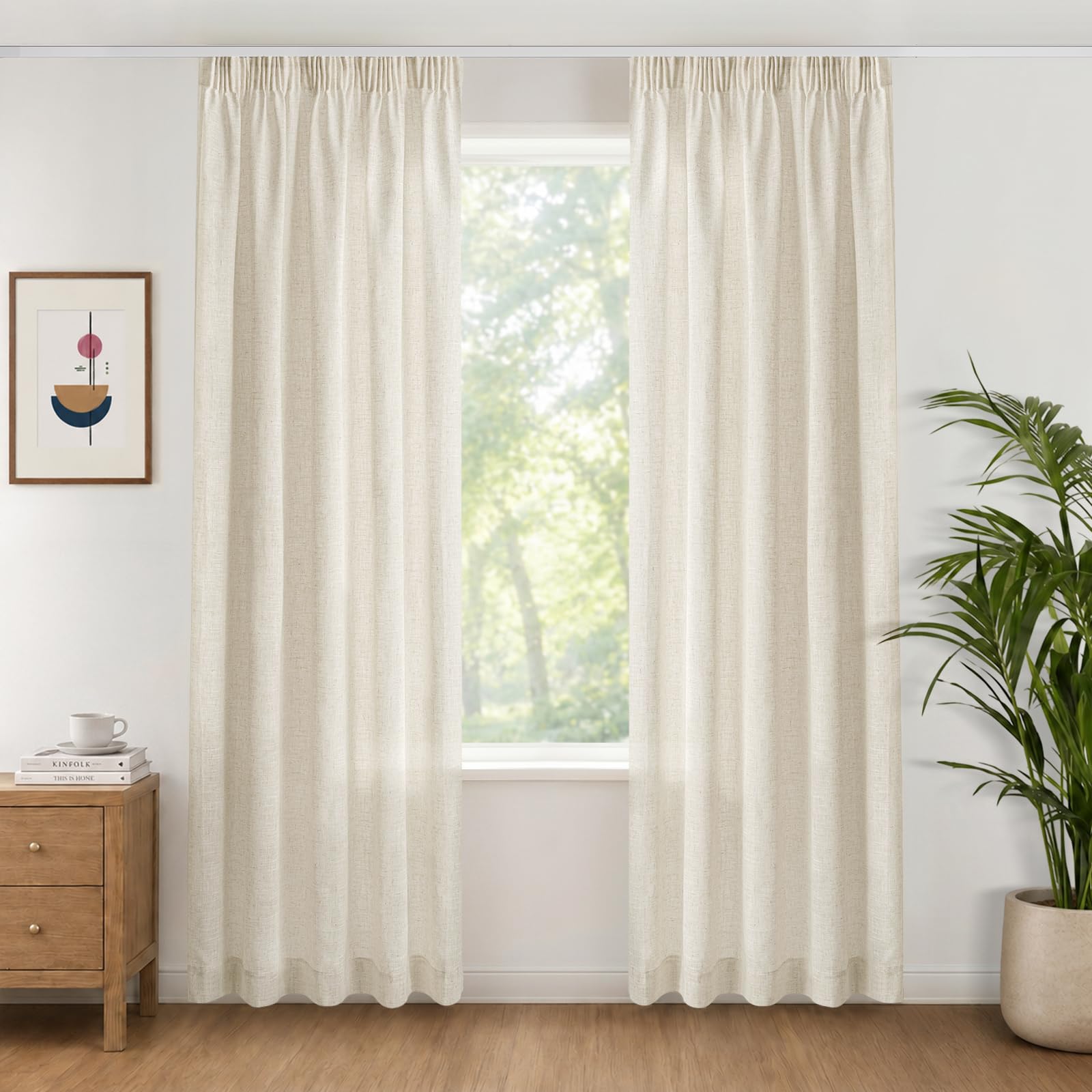 INOVADAY Gardinen mit Kräuselband Wohnzimmer 2er Set 260x140cm, Natur | Vorhang Halbtransparent Leinenoptik, Gardinen für Schienensystem Schlafzimmer, Vorhänge für Kräuselband, Lichtfilterung