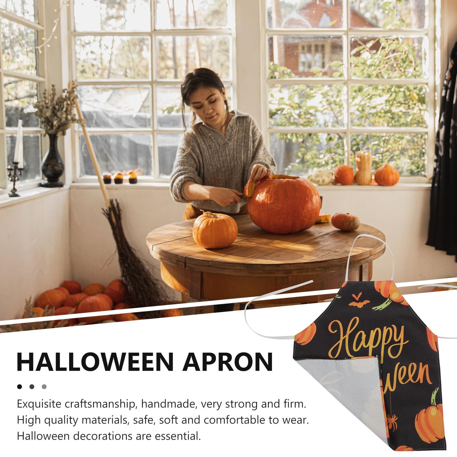 Abaodam 8 Pezzi Grembiule da Cucina Halloween Motivo Zucca, Cotone e Lino, Cinturino Regolabile e Comodo, per Feste a Tema Halloween e Uso Domestico