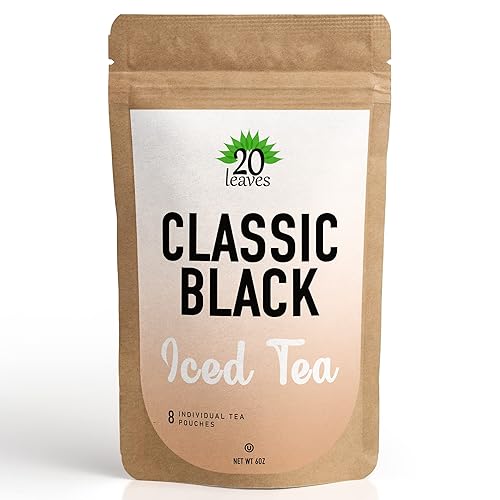 Té helado negro clásico sin azúcar, 8 bolsas de filtro individuales de 0.75 onzas, cada una produce 60 onzas de té, empaquetado en bolsa resellable