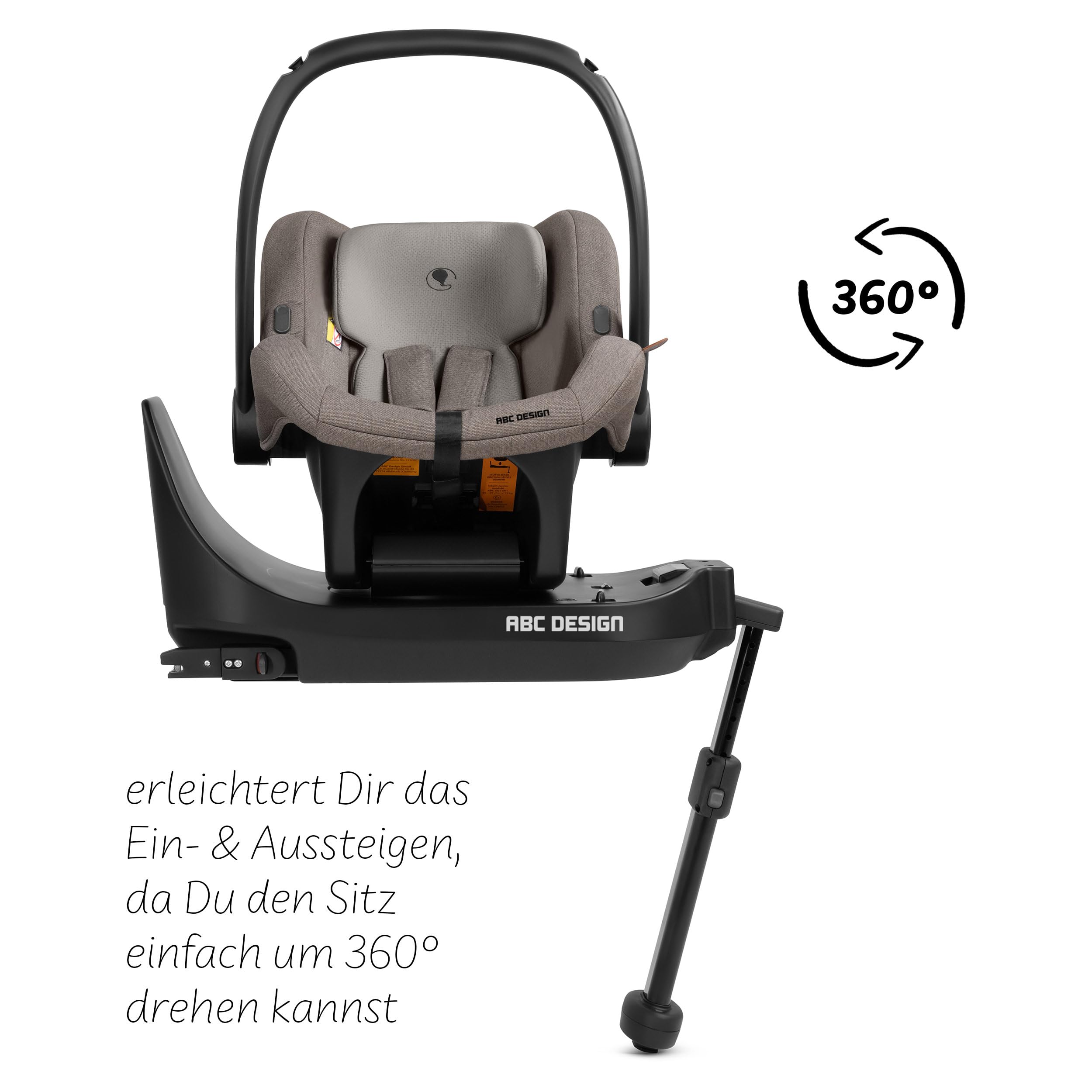 ABC Design Isofix Base Root – 360° Isofix Basis für die Babyschale Tulip & den Kindersitz Lily i-Size– höhenverstellbares Stützbein – Rotationssperre & Farbanzeige für korrekten Einbau