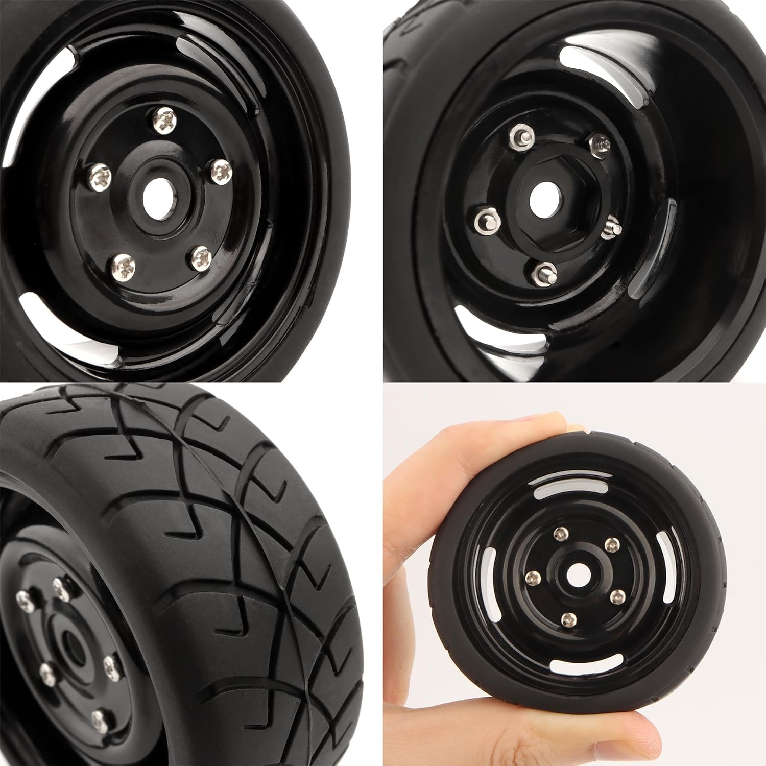 GDOOL 1/10 RC Tires OD2.55 Rubber Rims 12mm Hex Fits Traxxas Tamiya Kyosho HPI