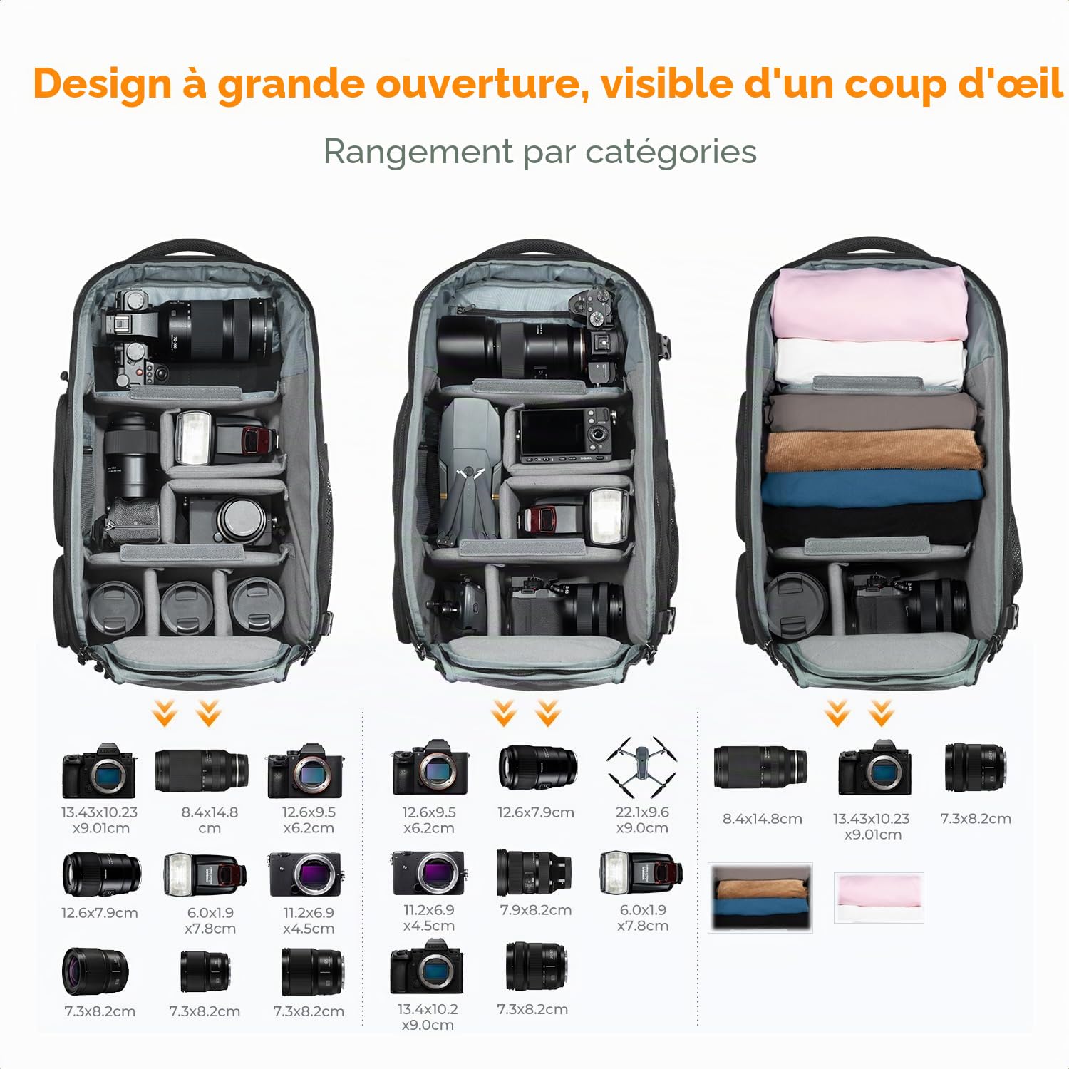 K&F CONCEPT Sac à dos pour appareil photo Grand 30L + Étui de Filtres jusqu'à 95 mm