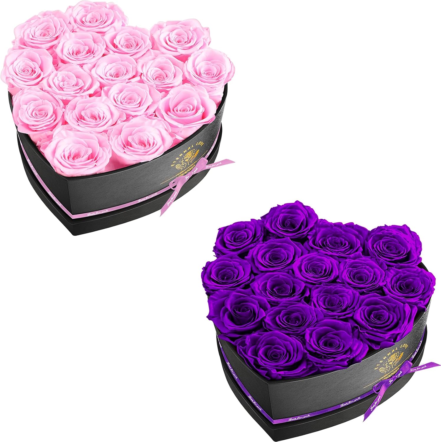 16 Preserved Flower Delivery Prime, Fresh Forever Roses In a Box, Birthday Gifts for Women, Mother's Day, and Valentine's Day-Pink + Purple Roses
