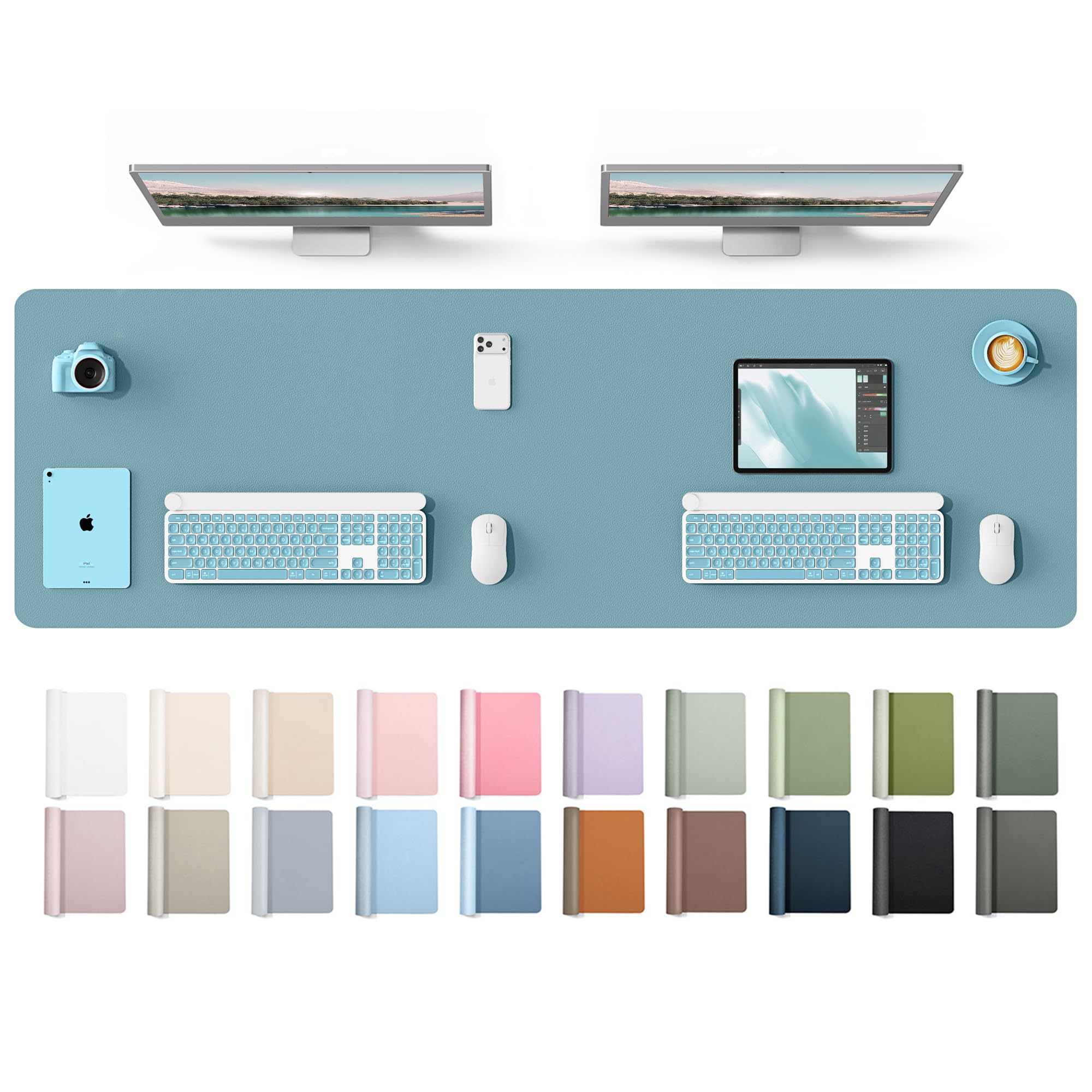 YSAGi Leather Desk Protector, Office Mat, Large Mouse Mat, Non-Slip PU Leather Blotter, Laptop Desk Mat, Waterproof Writing Pad for Office and Home(Aquamarine, 63" x 17.2")