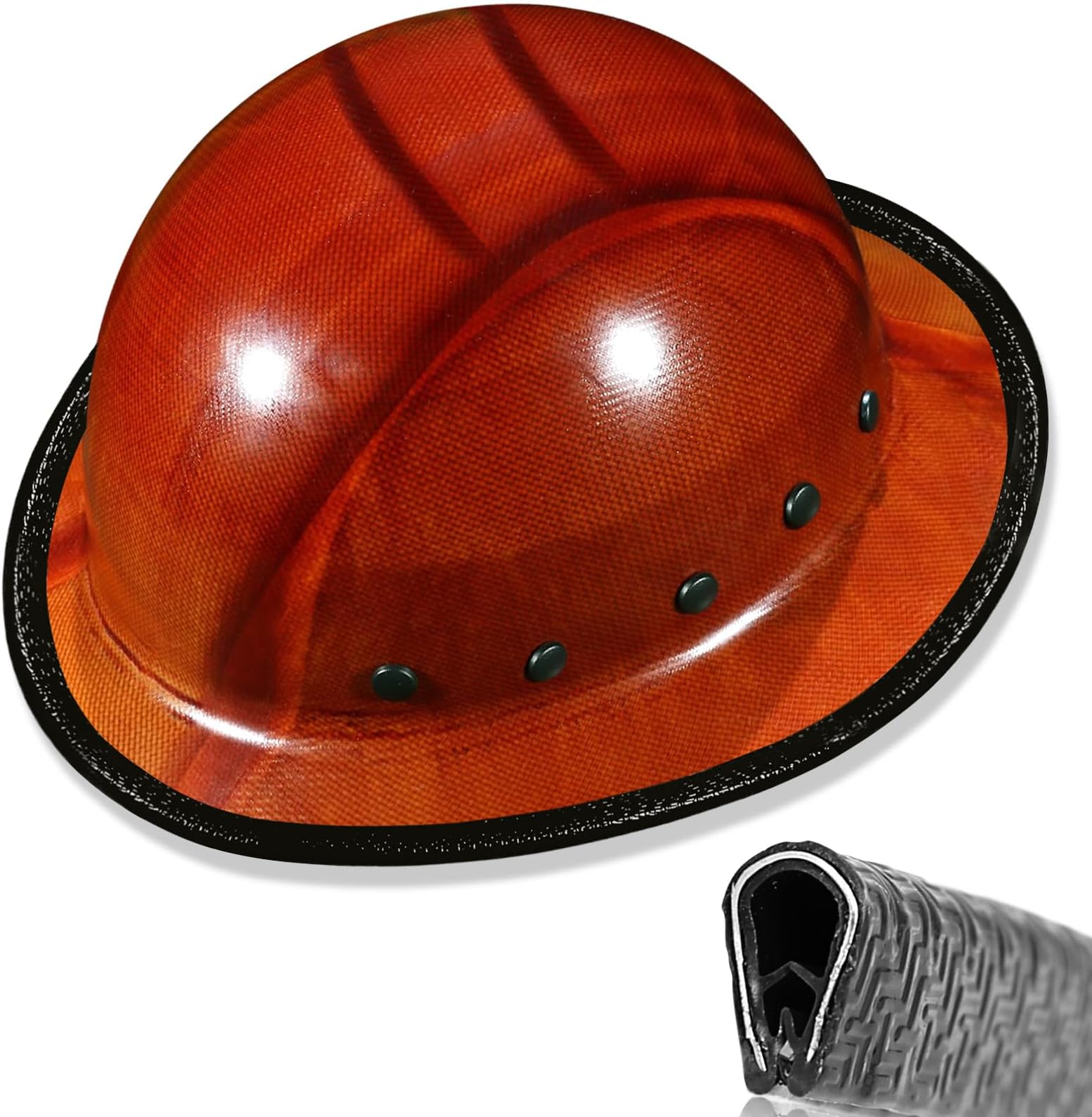 Aolamegs Hard Hat Brim Guard - Impact-Resistant Edge Protector with Steel Core, Full Brim Hard Hat Accessories, Clip-On for Carbon Fiber/Fiberglass Construction Helmets, 36.6in Anti-Skid Strip Black
