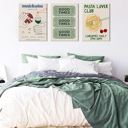 Miniatura 2 de Juego de 3 lienzos de pared en lienzo verde vintage de moda, pósteres de boletos de Good Times, impresiones divertidas para amantes de la pasta,