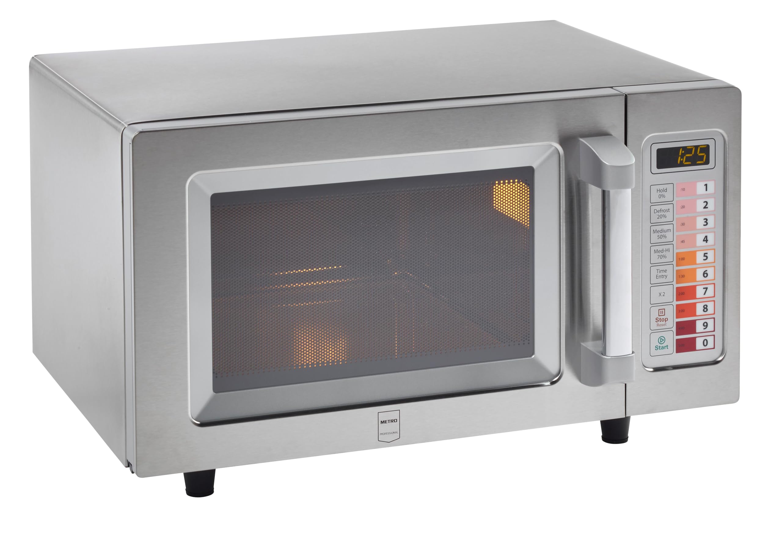 METRO Professional Micro-ondes GMW1125, Inox, 51.1 x 43.2 x 31.1 cm, 1000 W, 25 L, 100 Programmes, Minuterie 60 minutes, Commande tactile, Argenté
