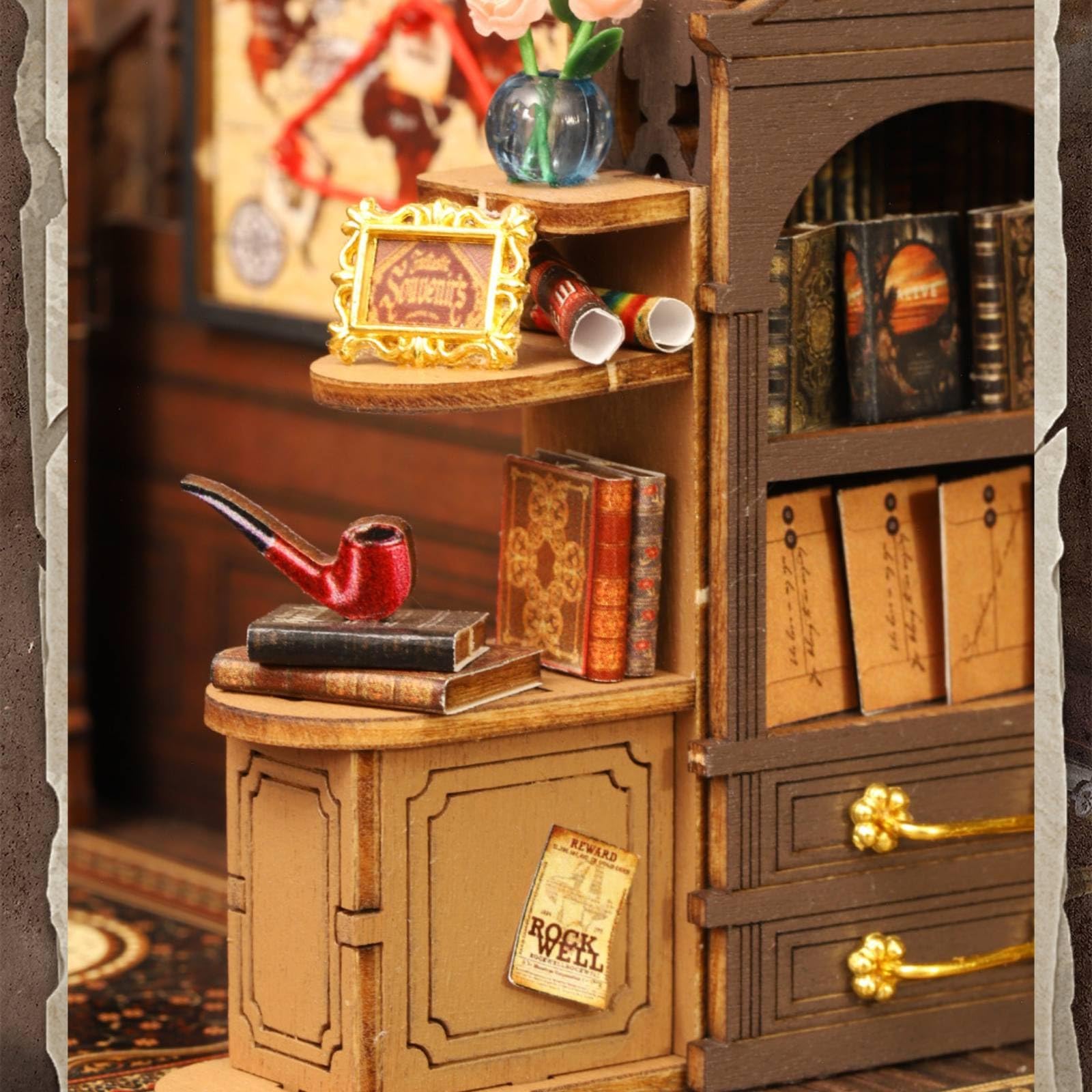 Agenzia Investigativa in Miniatura Kit Fai da Te Modello Edificio Diorama Casa in con Base Stampata Illuminazione a Scatola Materiale Legno Ferro
