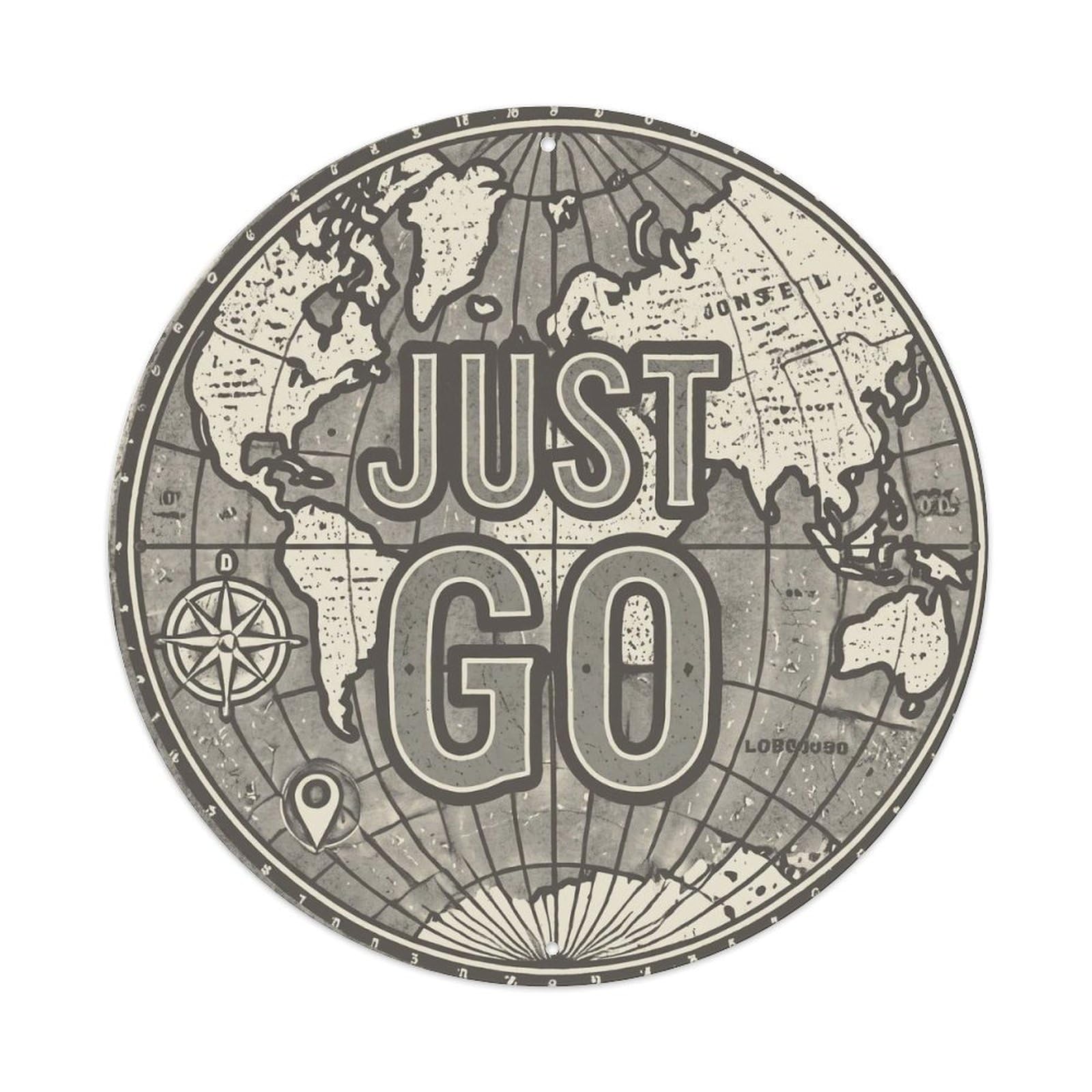 Vintage World Map with Compass Just Go Causeway Metal Tin Sign