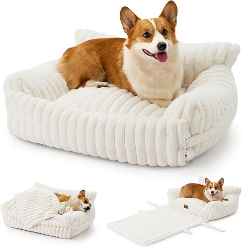 Miniatura 12 de Bonita cama para gatos con funda extraíble, sofá multifuncional de piel sintética de felpa para mascotas con manta, muebles ultra suaves para