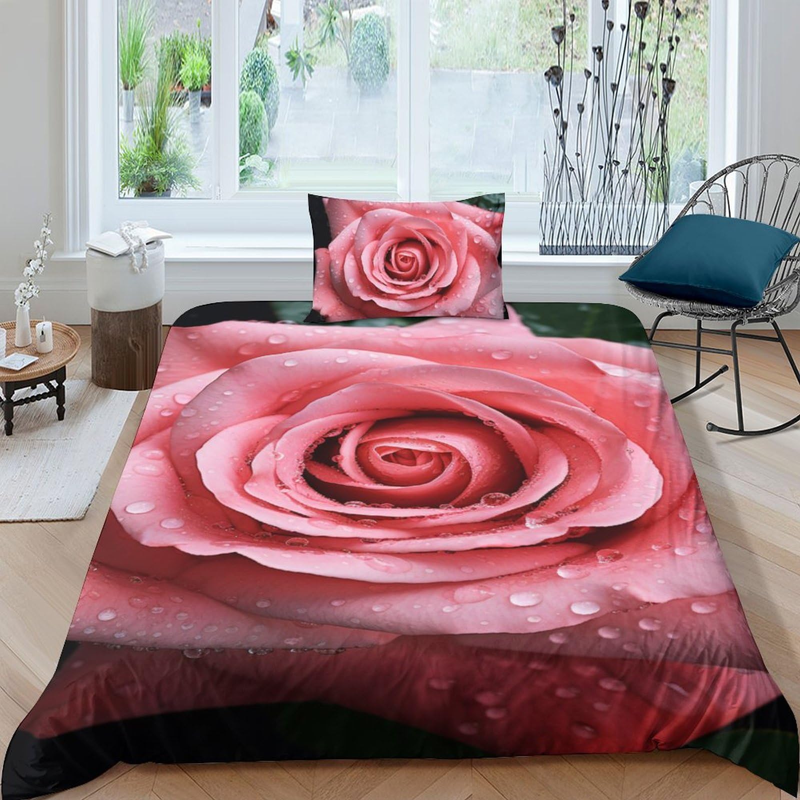 Housse de couette rose 135x200 avec taie d'oreiller en microfibre