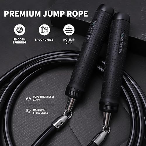 Miniatura 2 de Cuerda de saltar pesada de 1 libra para hombres y mujeres, cable de acero resistente de 0.433 in, asas de metal con giro suave, agarres cómodos y