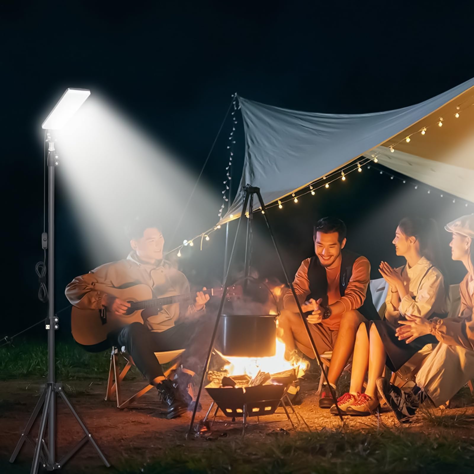 Lampa Kempingowa LED Wysoka Jasność Regulowana | Zewnętrzna Teleskopowa Lampa Ze Stojakiem Do Nocnego Wędkowania, Pracy, Na Zewnątrz, Wewnątrz, Na Plażę, Patio, Namiotu,