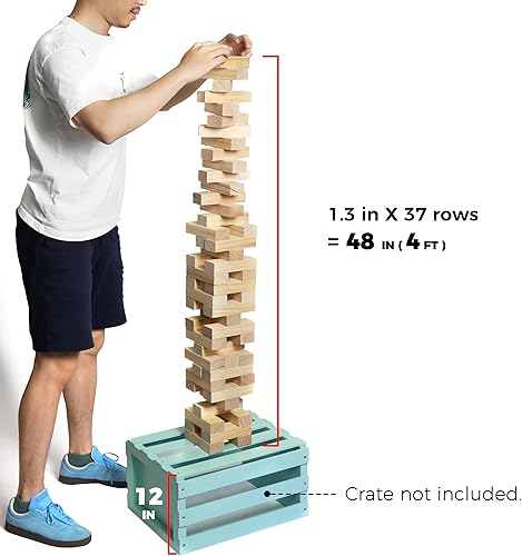 Vista 8 de SPORT BEATS Juego de torre mediana Juegos al aire libre Juego de apilamiento de 54 bloques Incluye bolsa de transporte Natural