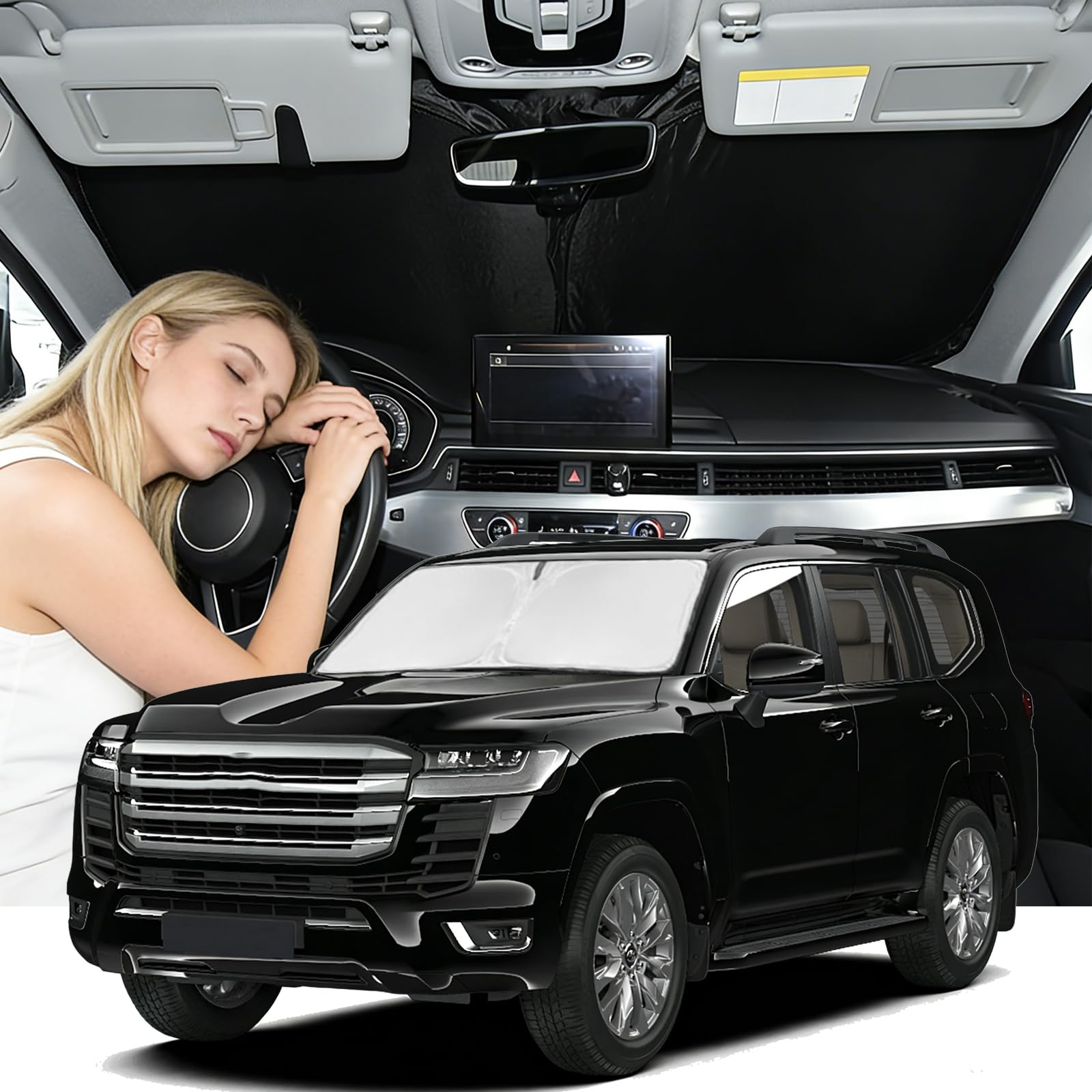 Windshield Sunshade for Toyota Land Cruiser 2008-2021 Sun Shade Car Windshield Accessories Upgrade 4 Layers Blocks UV Rays Custom Fit Land Cruiser 240T Car Window Shades Windshield Keep Cool