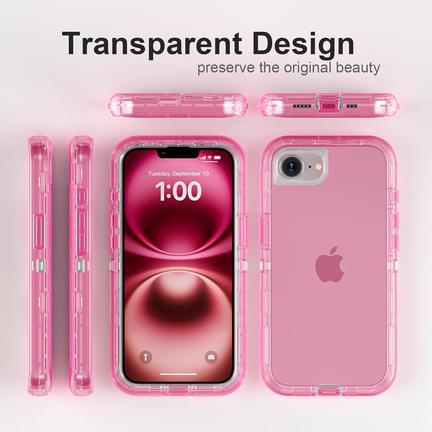 for iPhone 16e Case, Heavy Duty Shockproof Protection Phone Cases, Anti-Drop, Dual Layer Transparent Protective Cover Compatible with iPhone 16e, 6.1 inch, Crystal Pink - Image 6