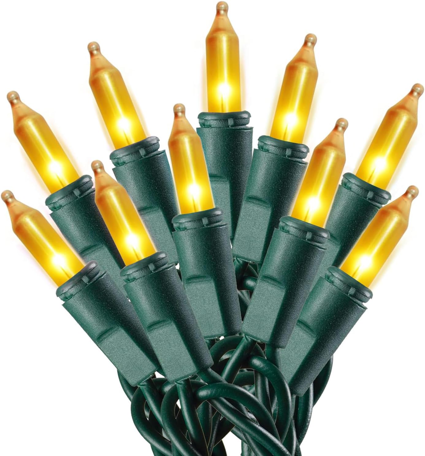 Gold Frost Christmas Tree Lights Green Wire - 100 Count - 24 Ft | Frosted Gold Christmas Tree Lights - Indoor / Outdoor Use - UL Listed - Static and Blinking Modes - Connectable