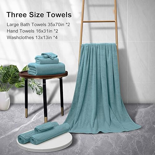 Miniatura 6 de CHINO Juego de 8 toallas de baño color turquesa, 2 toallas de gran tamaño2 toallas de mano4 toallas faciales, toallas de baño de 600 GSM, toallas de