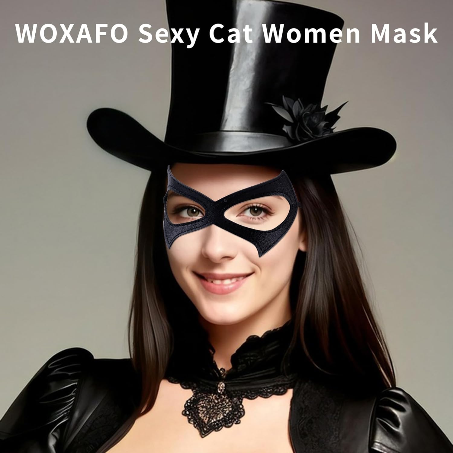 2PCS Cat Woman Masks, Black Cat Eye Mask, Leather Masquerade Half Face Mask for Women Halloween Costume Cosplay Accessories Props - Image 6