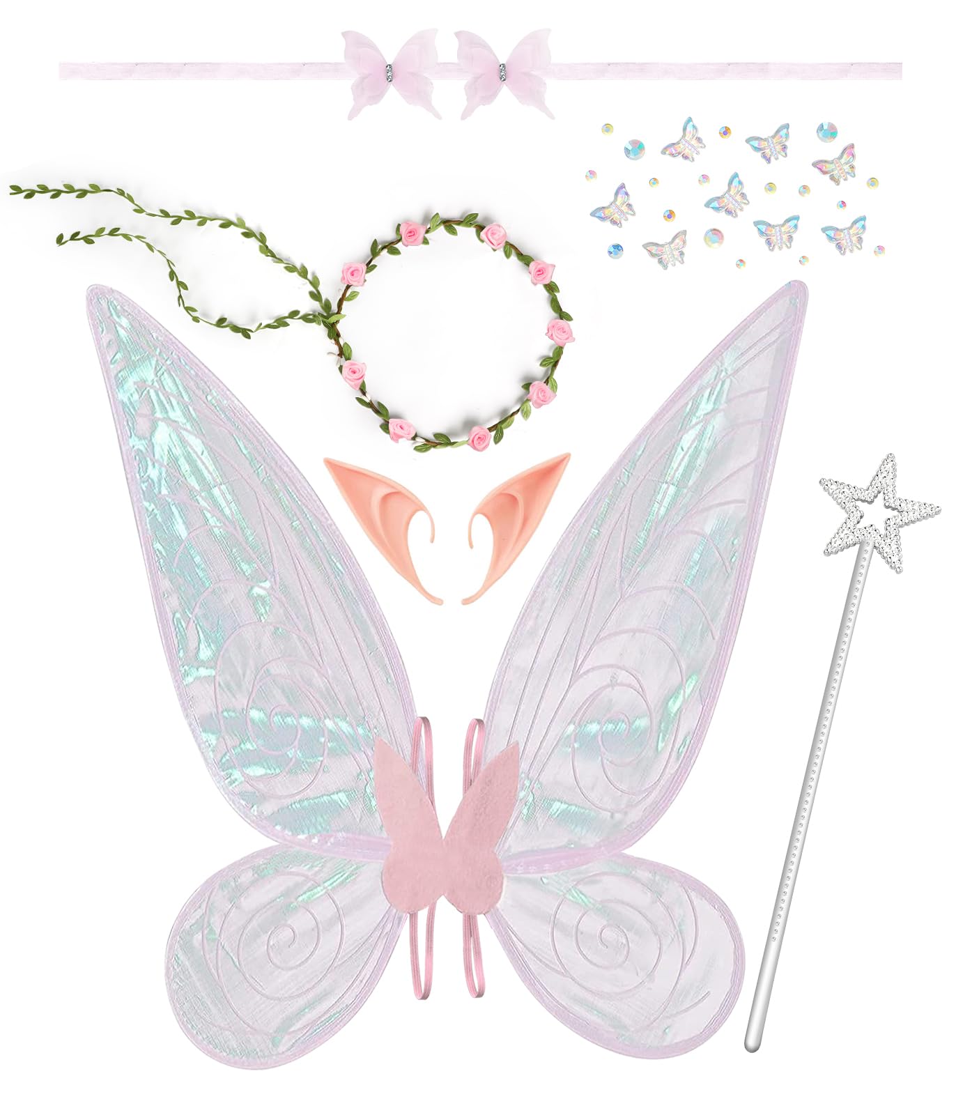 Fairy Wings for Adults,6PCS Fairy Costume Set for Women,Butterfly Wings for Girls Halloween Dress Up Party Favor