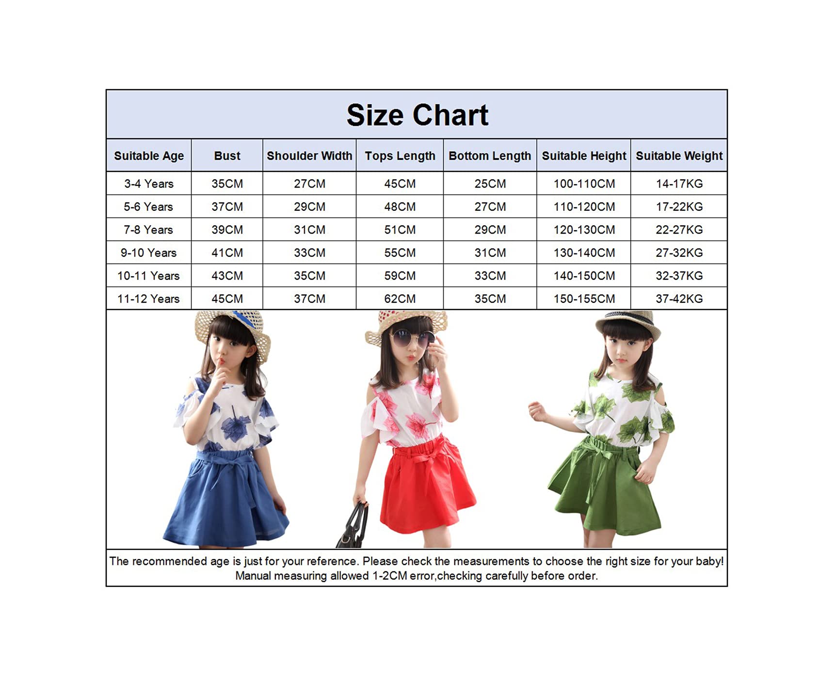 amropi Niña Floral Conjunto de Verano Camiseta de Manga Volantes y Falda 2 Piezas Ropa Set 3-12 años